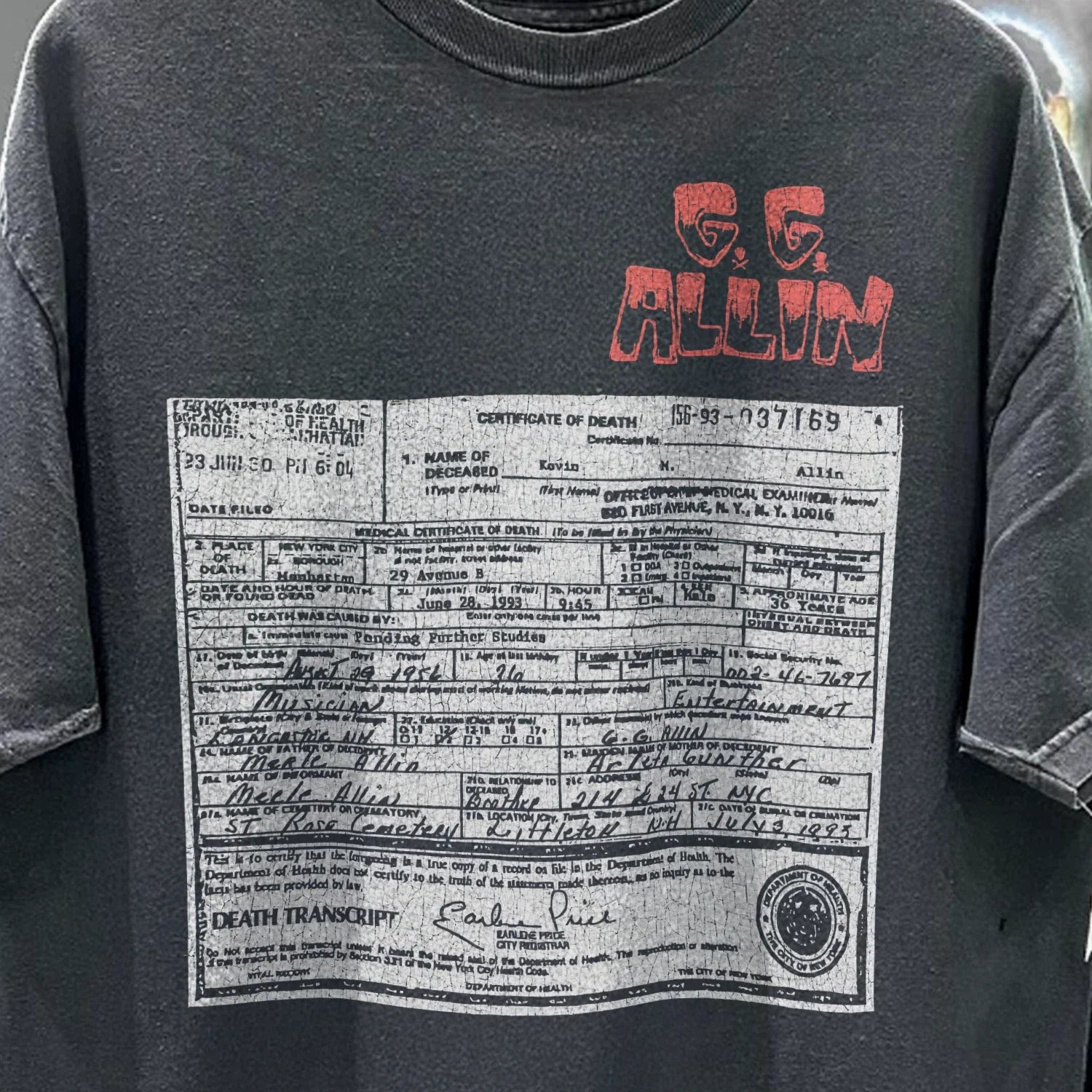 90s GG Allin Death Transcript Promo T-Shirt Black XXL Unisex T-shirt, Sweatshirt, Hoodie, Long Sleeve Tee - T-Shirt, Sweatshirt, Hoodie