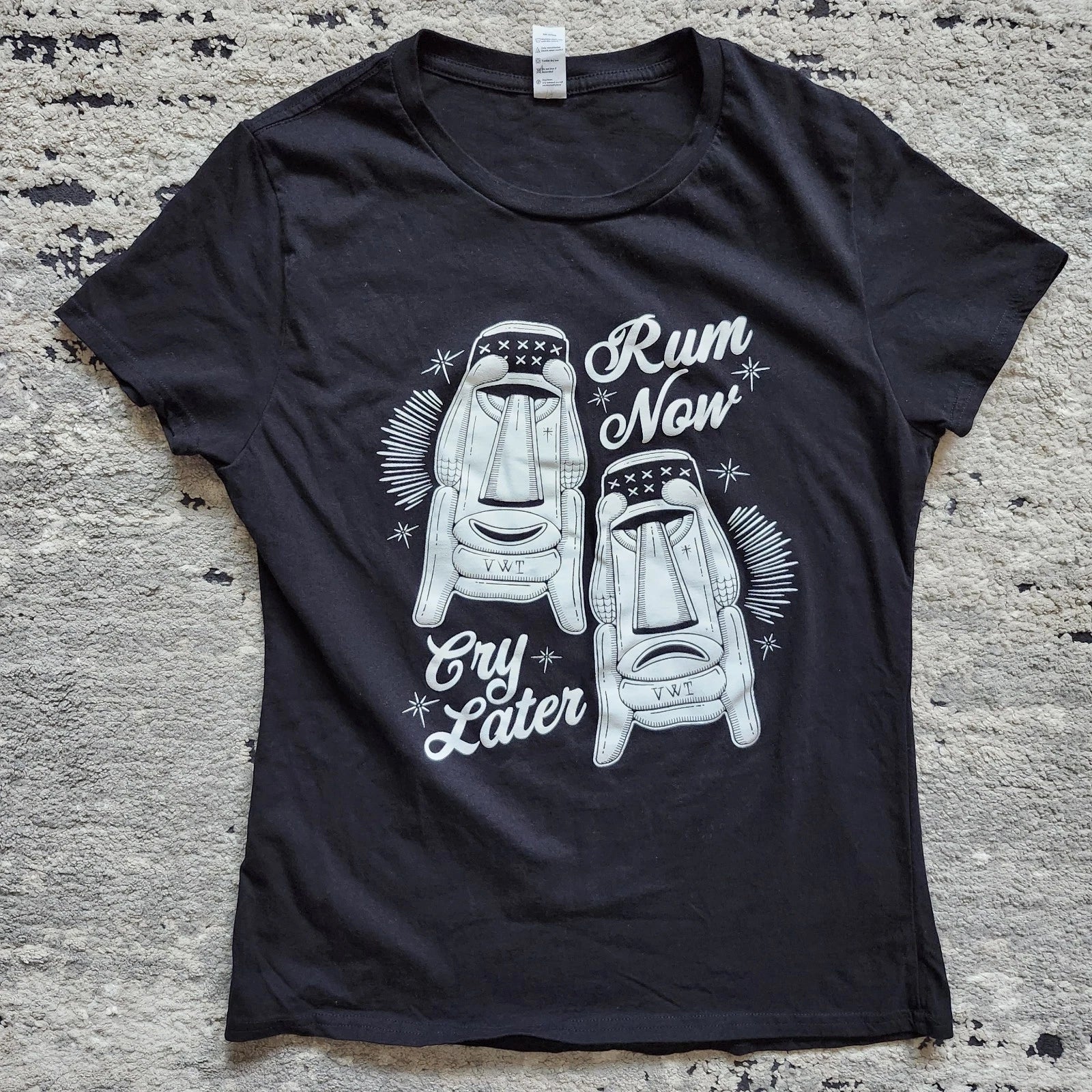 Smart Blanks Tiki Moai T-Shirt XL Black Rum Now Cry Later Lowbrow Art Graphic... Unisex T-shirt, Sweatshirt, Hoodie, Long Sleeve Tee - T-Shirt, Sweatshirt, Hoodie