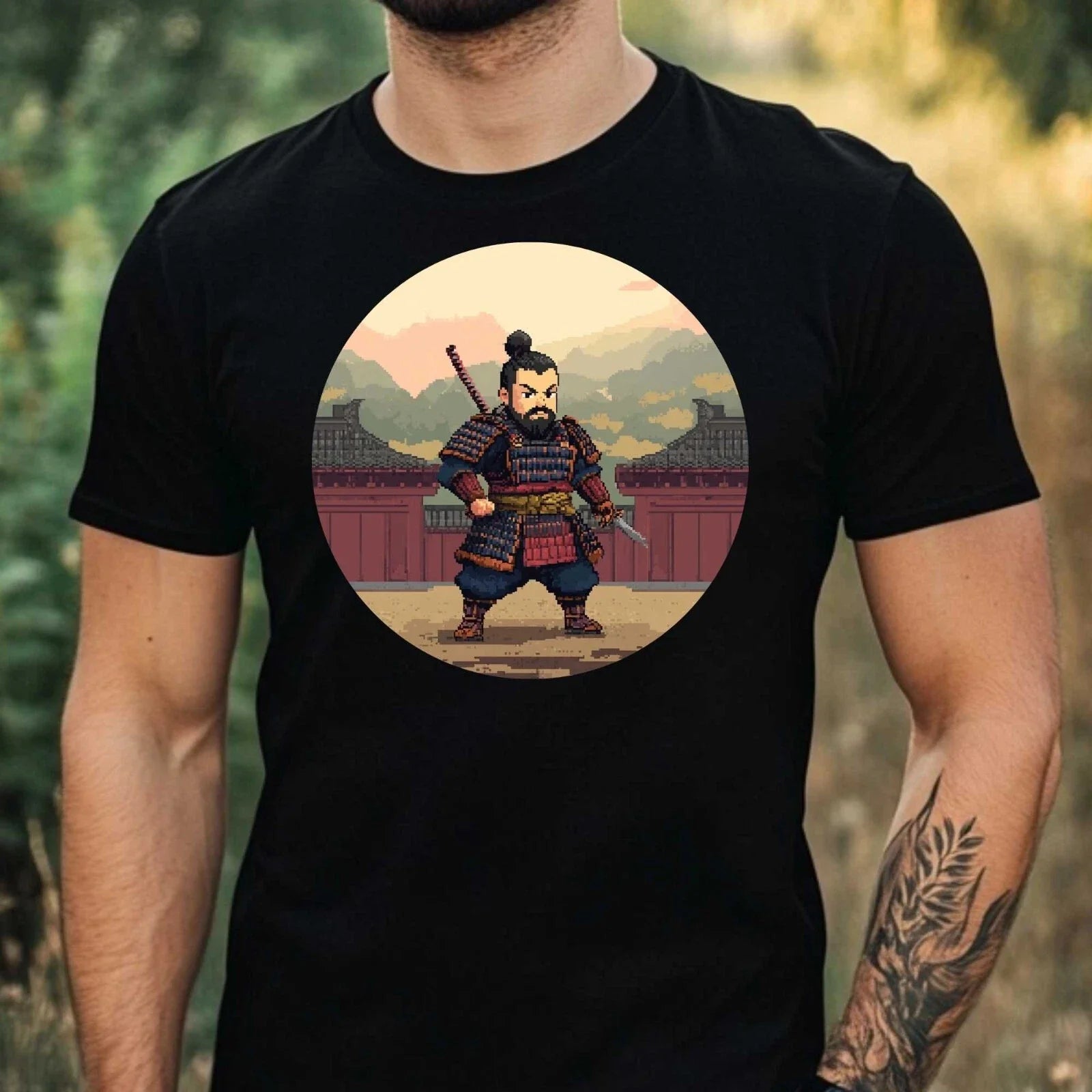 Men's Samurai in Pixel Style Motif Cotton T-Shirt Size XS to 5XL Unisex T-shirt, Sweatshirt, Hoodie, Long Sleeve Tee - T-Shirt, Sweatshirt, Hoodie