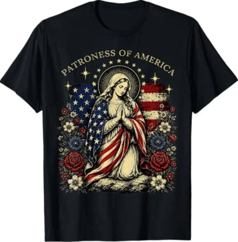 Patroness of The USA Blessed Virgin Mary Catholic Art T-Shirt S-3XL Unisex T-shirt, Sweatshirt, Hoodie, Long Sleeve Tee - T-Shirt, Sweatshirt, Hoodie