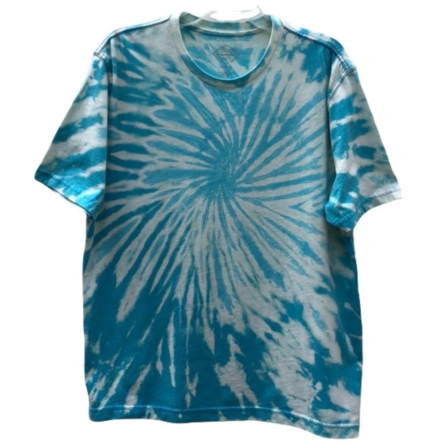Blue Aqua White Spiral Custom Acid Tie Dye Short Sleeve Cotton T-Shirt Men Large Unisex T-shirt, Sweatshirt, Hoodie, Long Sleeve Tee - T-Shirt, Sweatshirt, Hoodie