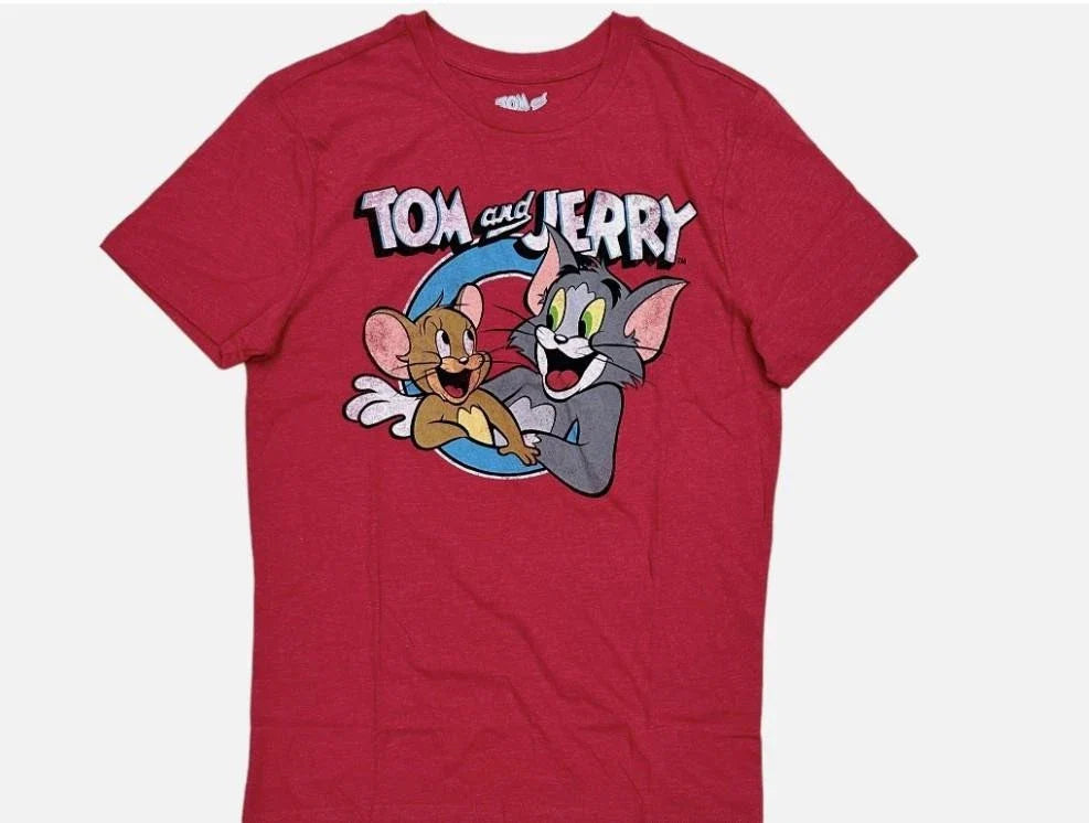 NEW MENS TOM AND JERRY CARTOON DISTRESSED SHORT SLEEVE T-SHIRT RED S M L XL 3X Unisex T-shirt, Sweatshirt, Hoodie, Long Sleeve Tee - T-Shirt, Sweatshirt, Hoodie