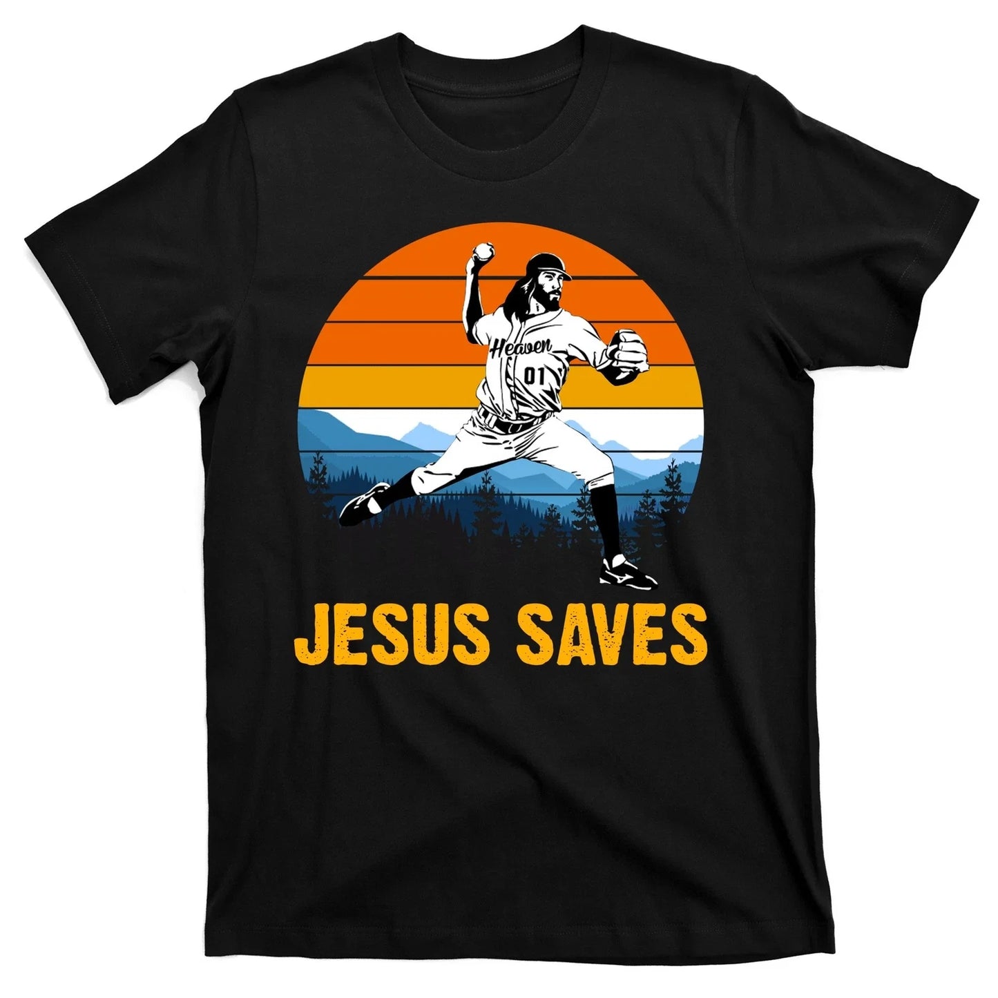 Jesus Saves Retro Baseball Pitcher T-Shirt Unisex T-shirt, Sweatshirt, Hoodie, Long Sleeve Tee - T-Shirt, Sweatshirt, Hoodie