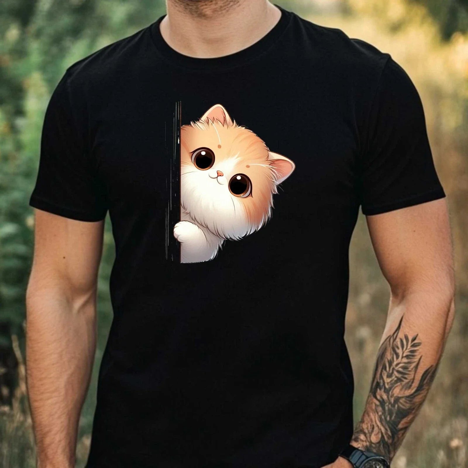 Mens Cat Looking Around Motif Cotton T-Shirt Size XS to 5XL Unisex T-shirt, Sweatshirt, Hoodie, Long Sleeve Tee - T-Shirt, Sweatshirt, Hoodie