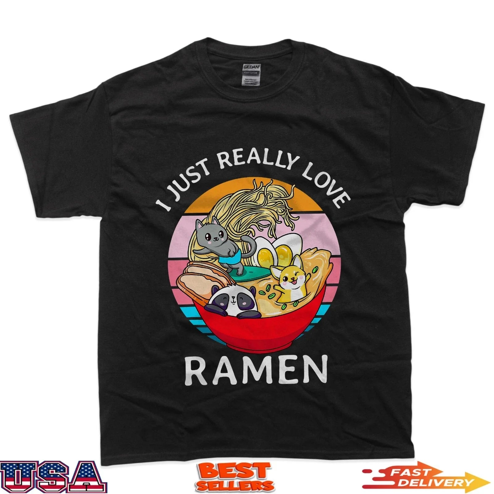 I just really love ramen cat dog panda kawaii sunset anime T-Shirt Unisex T-shirt, Sweatshirt, Hoodie, Long Sleeve Tee - T-Shirt, Sweatshirt, Hoodie