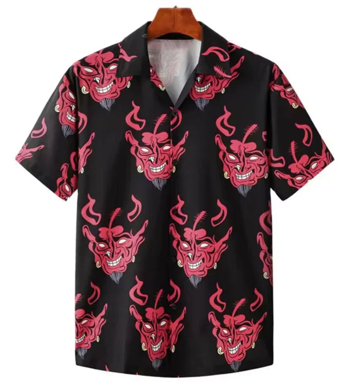 Mens Button Down Shirts Funny Devil Printed Hawaiian Tops Novelty Ugly Gag Gifts Unisex T-shirt, Sweatshirt, Hoodie, Long Sleeve Tee - T-Shirt, Sweatshirt, Hoodie