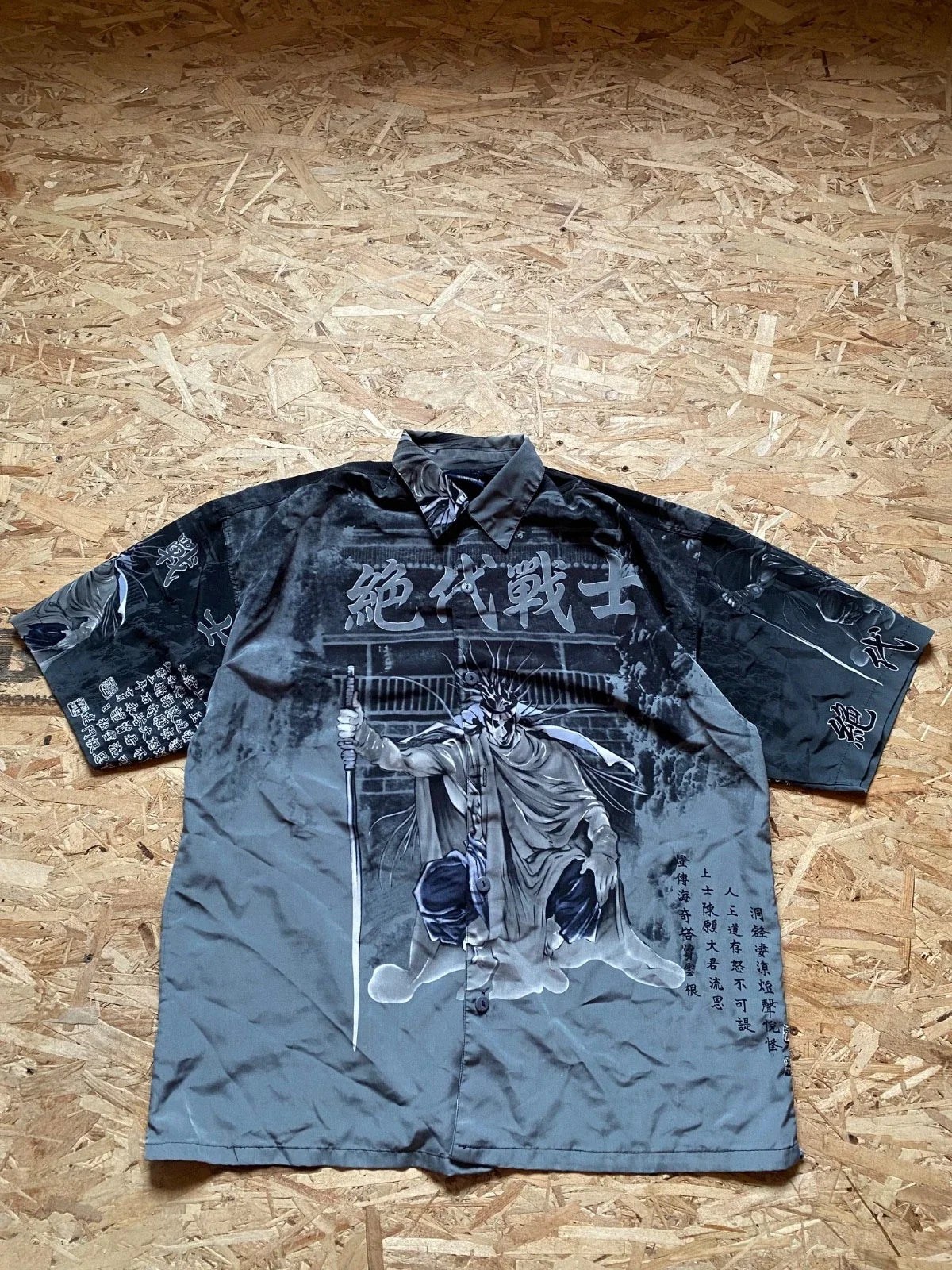 Grey & Black Y2K Ice Samurai Graphic short sleeve shirt Large Loose fit men's Unisex T-shirt, Sweatshirt, Hoodie, Long Sleeve Tee - T-Shirt, Sweatshirt, Hoodie