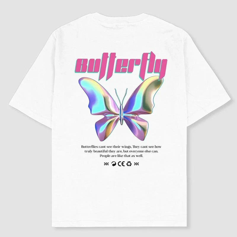 Butterfly Y2K Graphic Oversized T-Shirt  Trendy Vintage Aesthetic Tee Unisex T-shirt, Sweatshirt, Hoodie, Long Sleeve Tee - T-Shirt, Sweatshirt, Hoodie