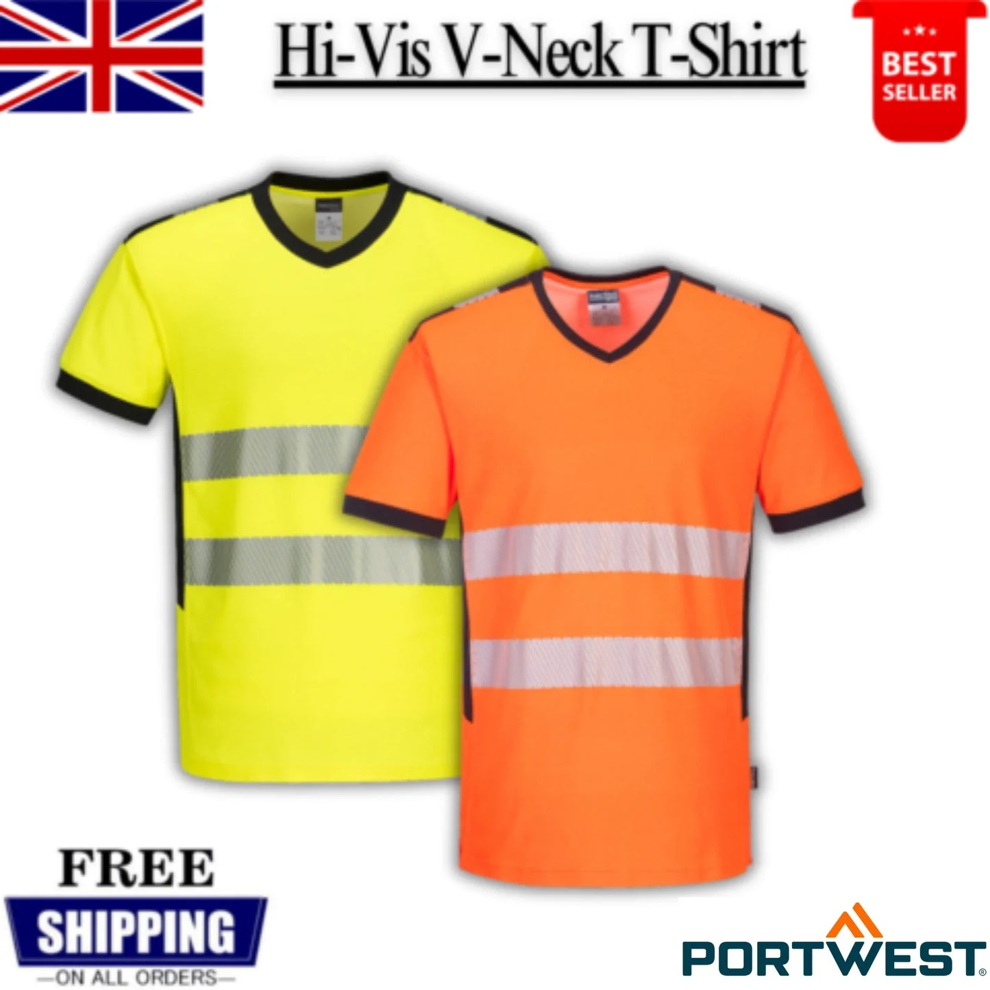 PORTWEST Hi-Vis T-Shirt V-Neck Reflective Moisture Wicking work Safety Top PW310 Unisex T-shirt, Sweatshirt, Hoodie, Long Sleeve Tee - T-Shirt, Sweatshirt, Hoodie