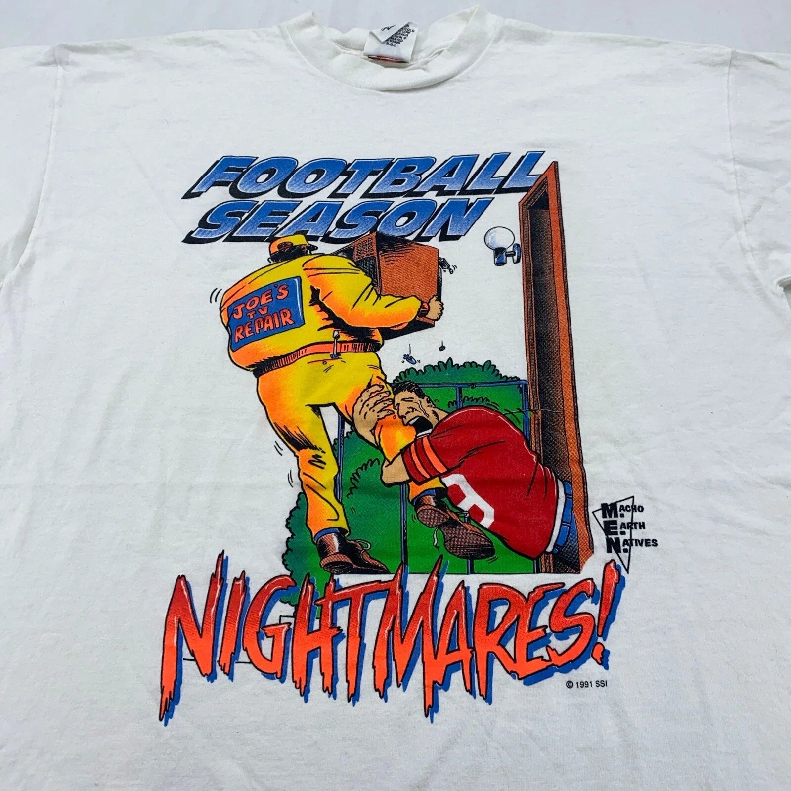 vintage 90s FOOTBALL SEASON NIGHTMARES CARTOON PARODY T-Shirt LARGE dad joke tv Unisex T-shirt, Sweatshirt, Hoodie, Long Sleeve Tee - T-Shirt, Sweatshirt, Hoodie