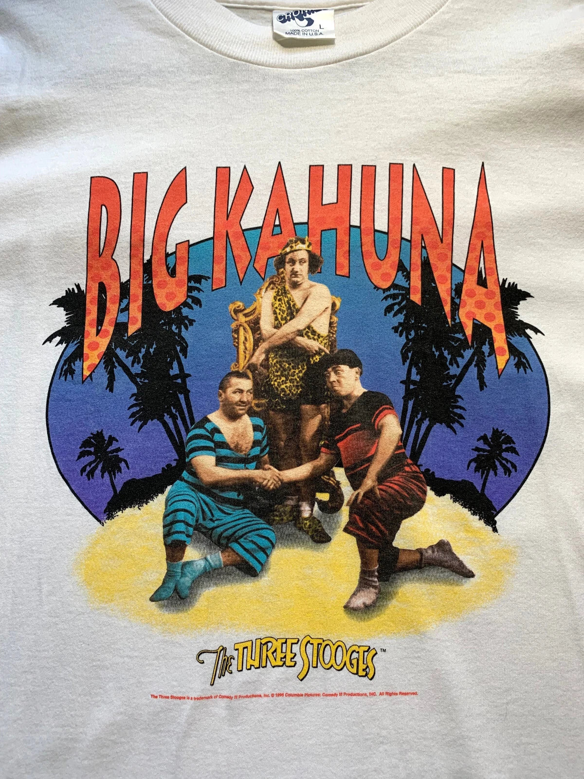 VINTAGE 1995 THREE STOOGES 3 PROMO DEAD STOCK COMEDY CRONIES TEE BIG KAHUNA Unisex T-shirt, Sweatshirt, Hoodie, Long Sleeve Tee - T-Shirt, Sweatshirt, Hoodie