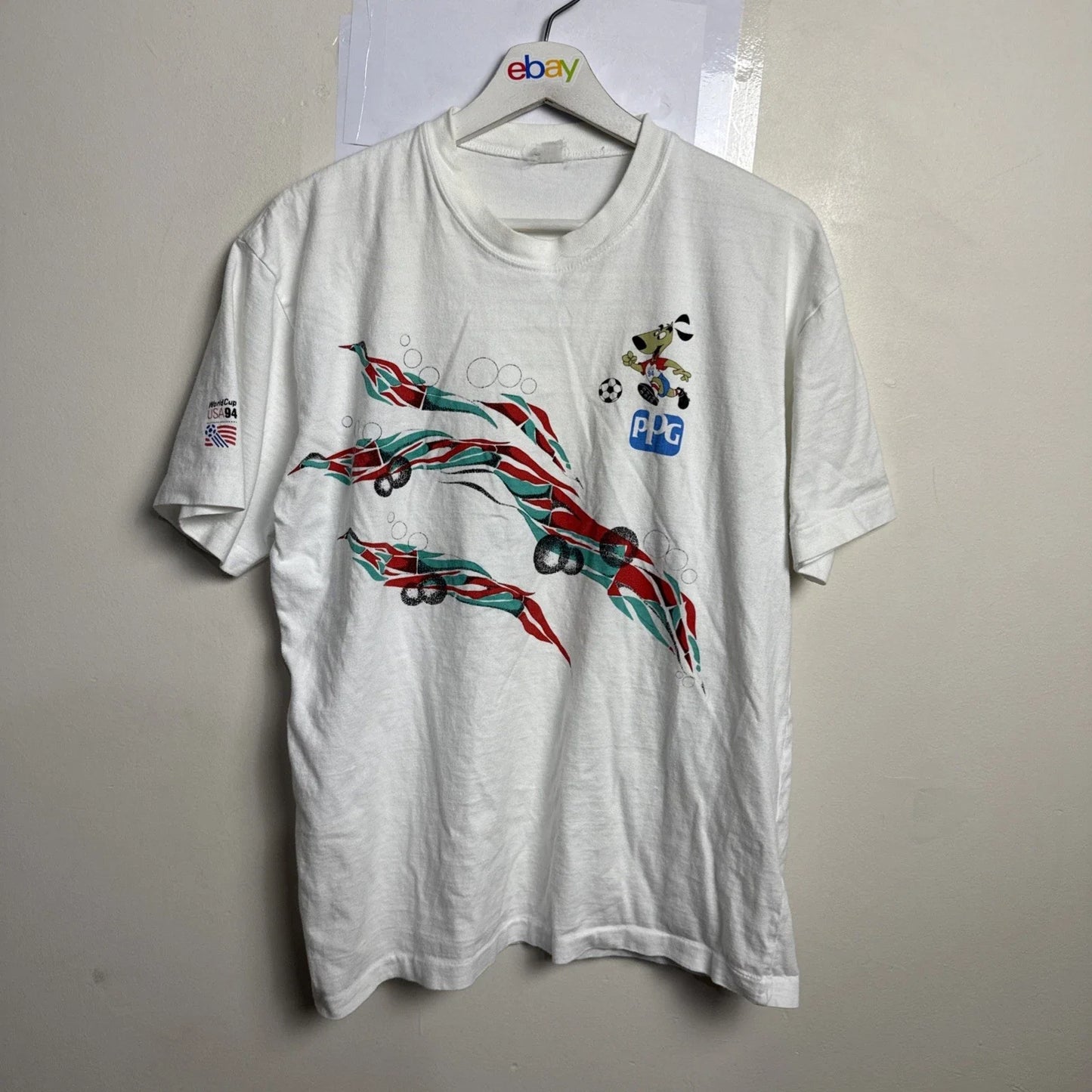 Vintage 1994 Soccer World Cup Shirt Mens M Short Sleeve Cotton White PPG Unisex T-shirt, Sweatshirt, Hoodie, Long Sleeve Tee - T-Shirt, Sweatshirt, Hoodie