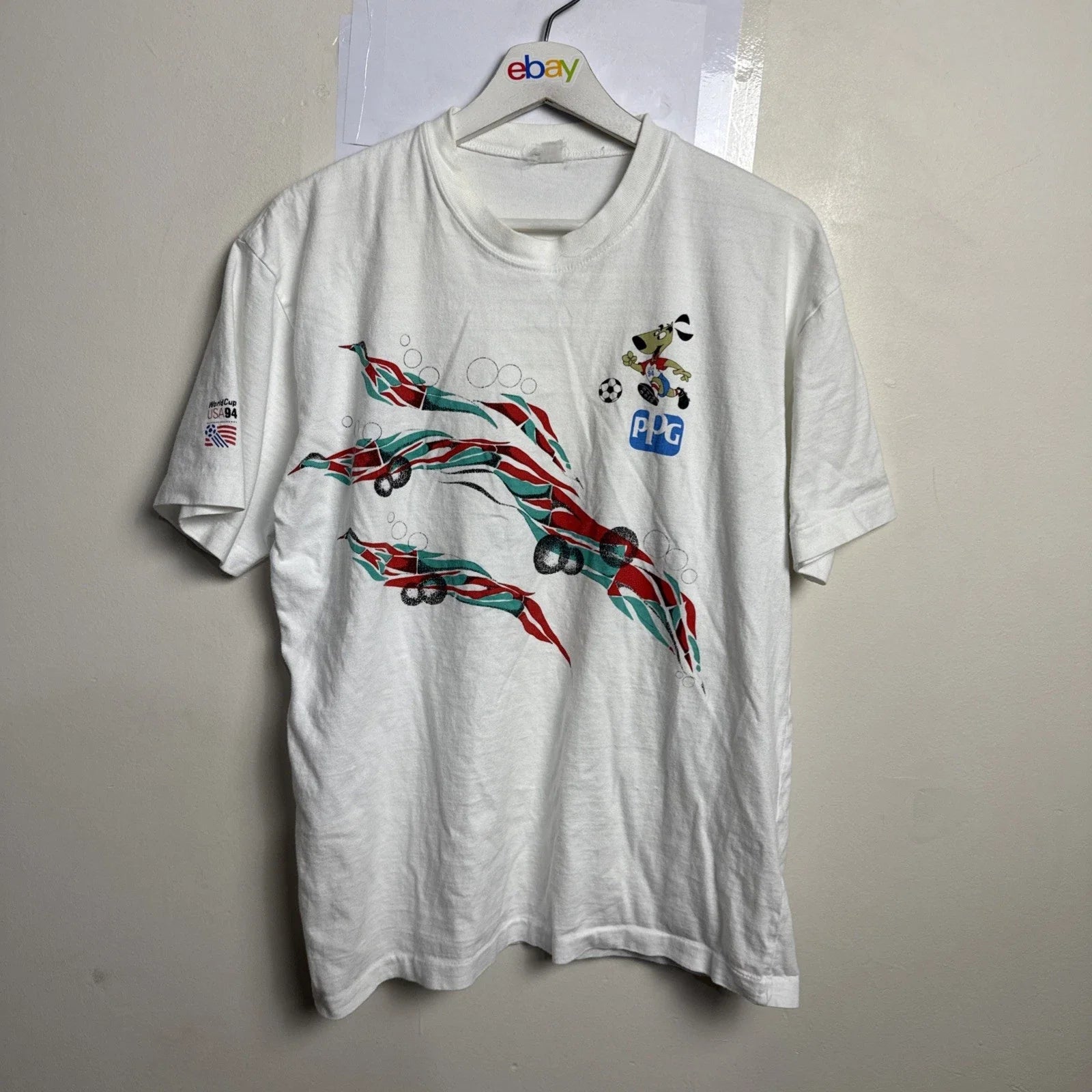 Vintage 1994 Soccer World Cup Shirt Mens M Short Sleeve Cotton White PPG Unisex T-shirt, Sweatshirt, Hoodie, Long Sleeve Tee - T-Shirt, Sweatshirt, Hoodie