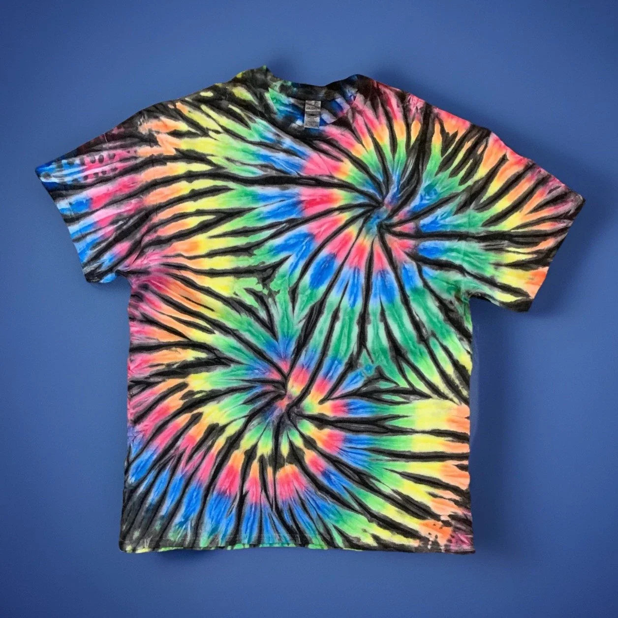 *New* 2XL - Sm Handmade Tie Dye, Rainbow Black Twin Spiral, Crew or V-Neck Unisex T-shirt, Sweatshirt, Hoodie, Long Sleeve Tee - T-Shirt, Sweatshirt, Hoodie