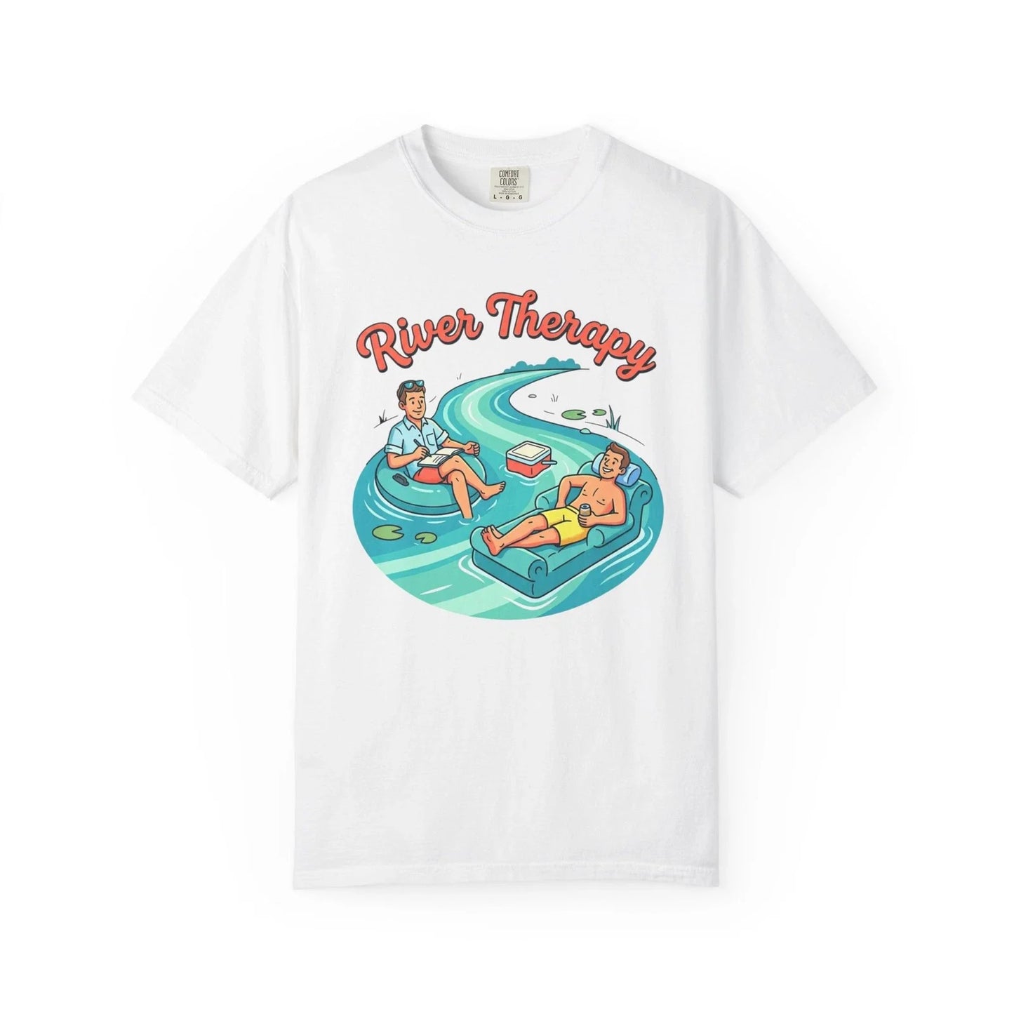 River Therapy T-shirt | Floating Tube Lazy River Illustration Unisex T-shirt, Sweatshirt, Hoodie, Long Sleeve Tee - T-Shirt, Sweatshirt, Hoodie