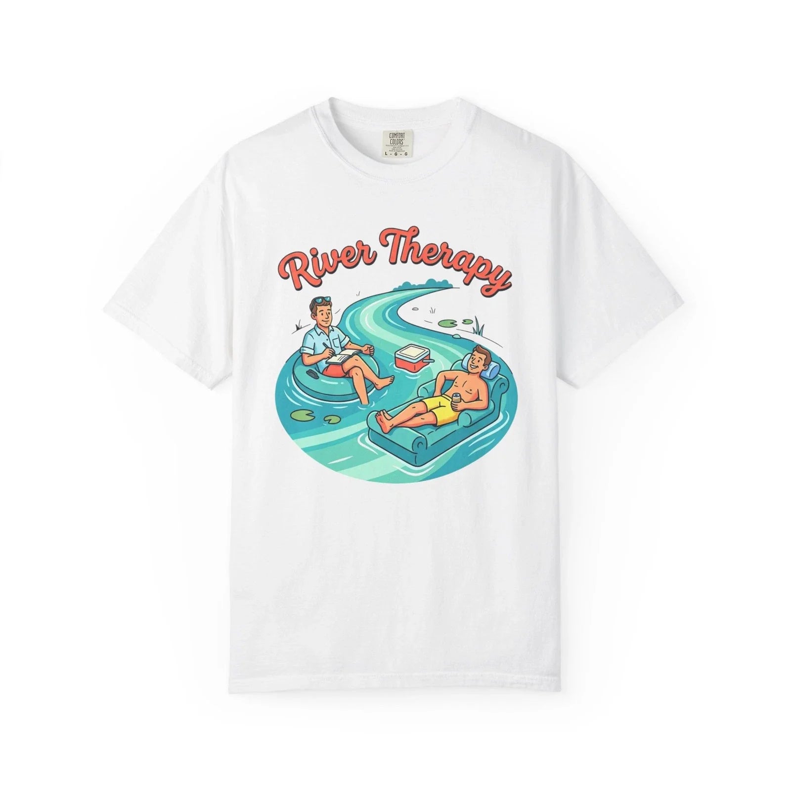 River Therapy T-shirt | Floating Tube Lazy River Illustration Unisex T-shirt, Sweatshirt, Hoodie, Long Sleeve Tee - T-Shirt, Sweatshirt, Hoodie
