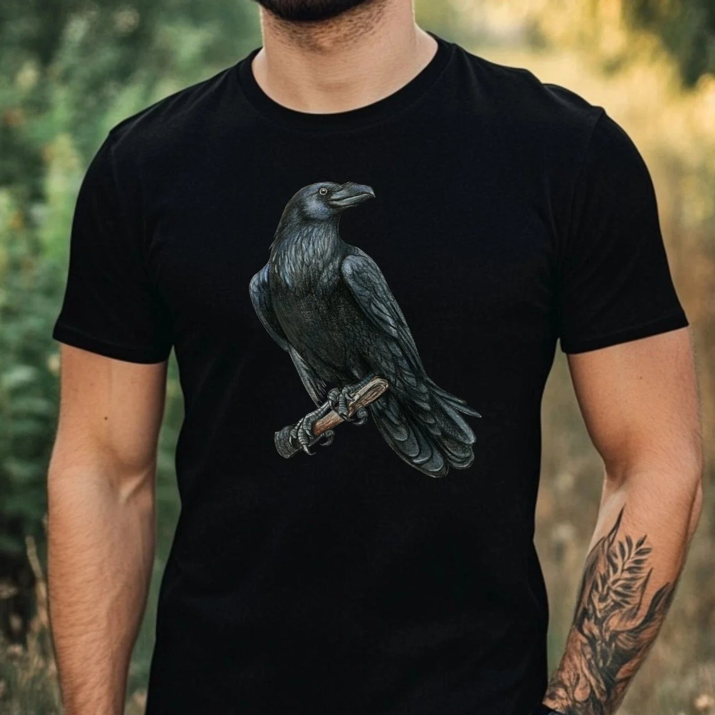Mens Black Raven Motif Cotton T-Shirt Size XS to 5XL Unisex T-shirt, Sweatshirt, Hoodie, Long Sleeve Tee - T-Shirt, Sweatshirt, Hoodie