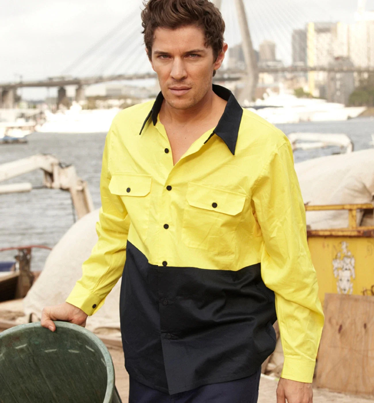 Hi-Vis High Visibility Long Sleeve 100% Cotton Twill Safety Shirt Work Wear Gear Unisex T-shirt, Sweatshirt, Hoodie, Long Sleeve Tee - T-Shirt, Sweatshirt, Hoodie