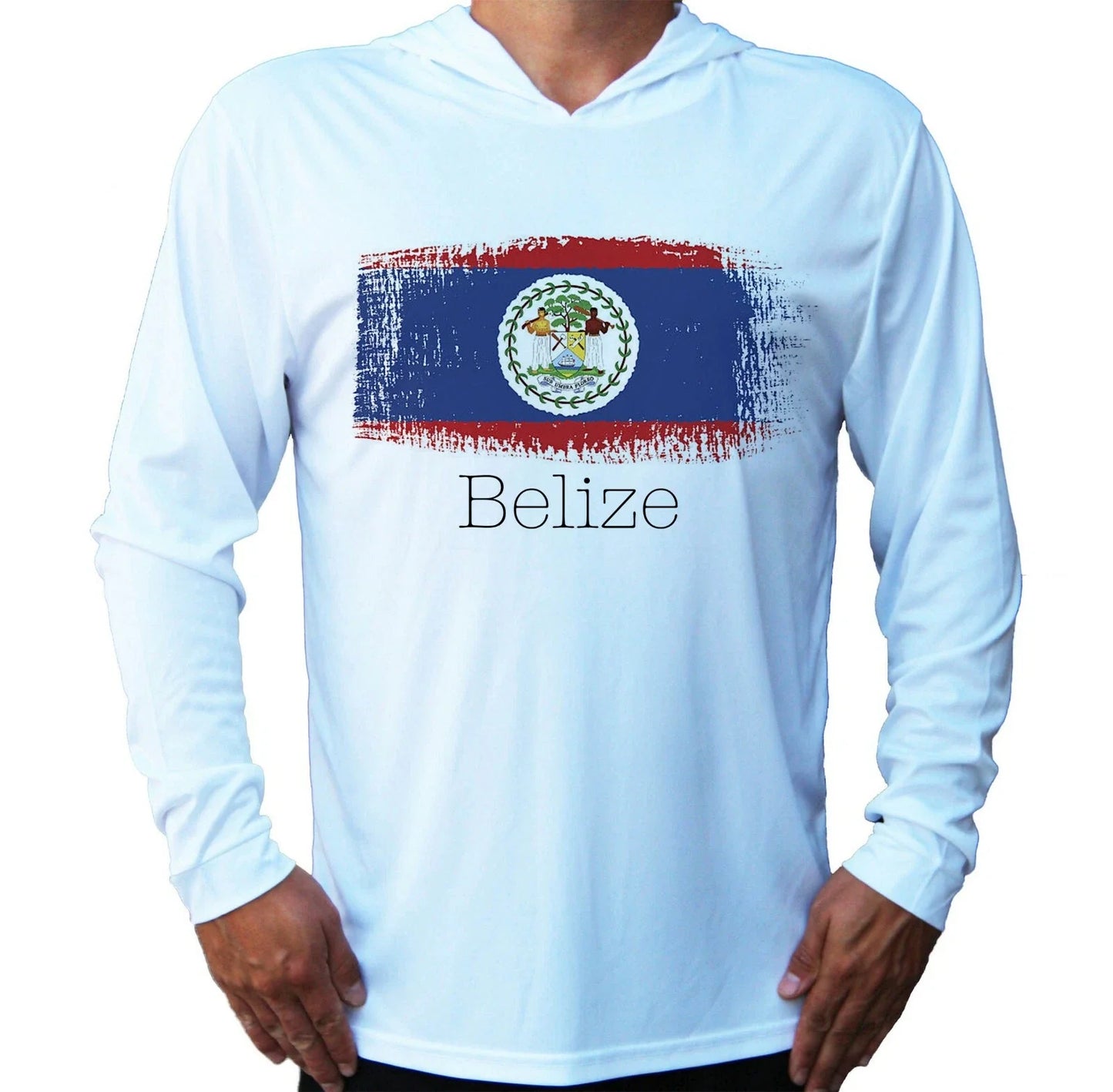 Flag of Belize Beach Sport UV Protected UPF 50 Long Sleeve T-Shirt Hood Fishing Unisex T-shirt, Sweatshirt, Hoodie, Long Sleeve Tee - T-Shirt, Sweatshirt, Hoodie