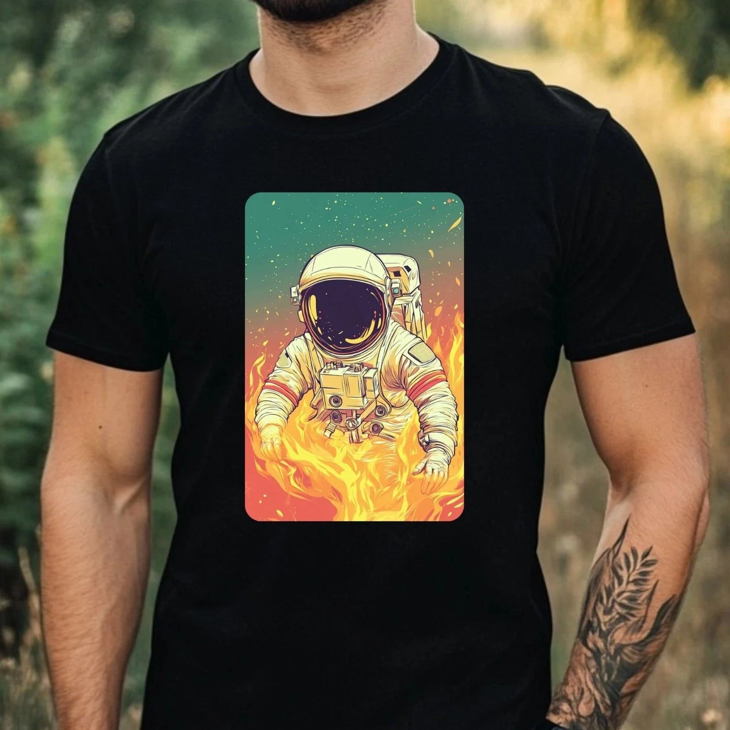 Mens Astronaut on Fire Motif Cotton T-Shirt Size XS to 5XL Unisex T-shirt, Sweatshirt, Hoodie, Long Sleeve Tee - T-Shirt, Sweatshirt, Hoodie
