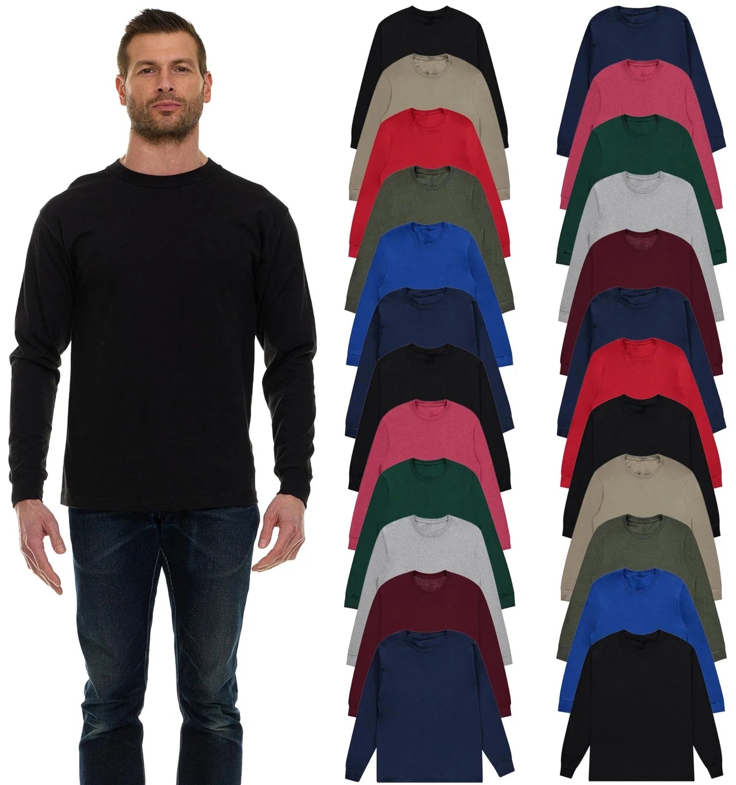 BILLIONHATS Mens Long Sleeve Colorful T-Shirts , Crew Neck Bulk Tees for Men Unisex T-shirt, Sweatshirt, Hoodie, Long Sleeve Tee - T-Shirt, Sweatshirt, Hoodie