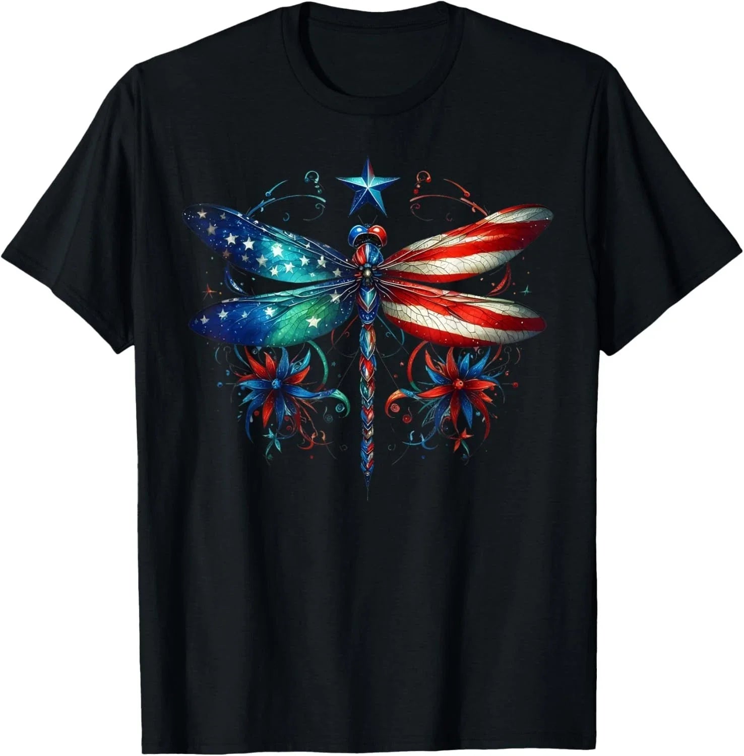 American Flag Dragonfly Patriotic 4th of July Red White Blue USA Pride T-Shirt Unisex T-shirt, Sweatshirt, Hoodie, Long Sleeve Tee - T-Shirt, Sweatshirt, Hoodie