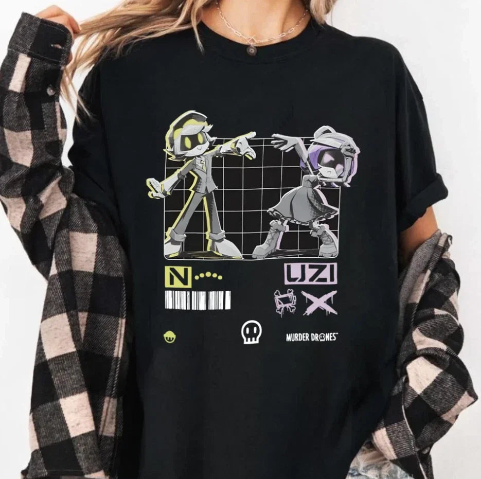 Murder Drones N & Uzi Unisex T-Shirt Graphic Anime Tee Gift Shirt Fan Merch Unisex T-shirt, Sweatshirt, Hoodie, Long Sleeve Tee - T-Shirt, Sweatshirt, Hoodie
