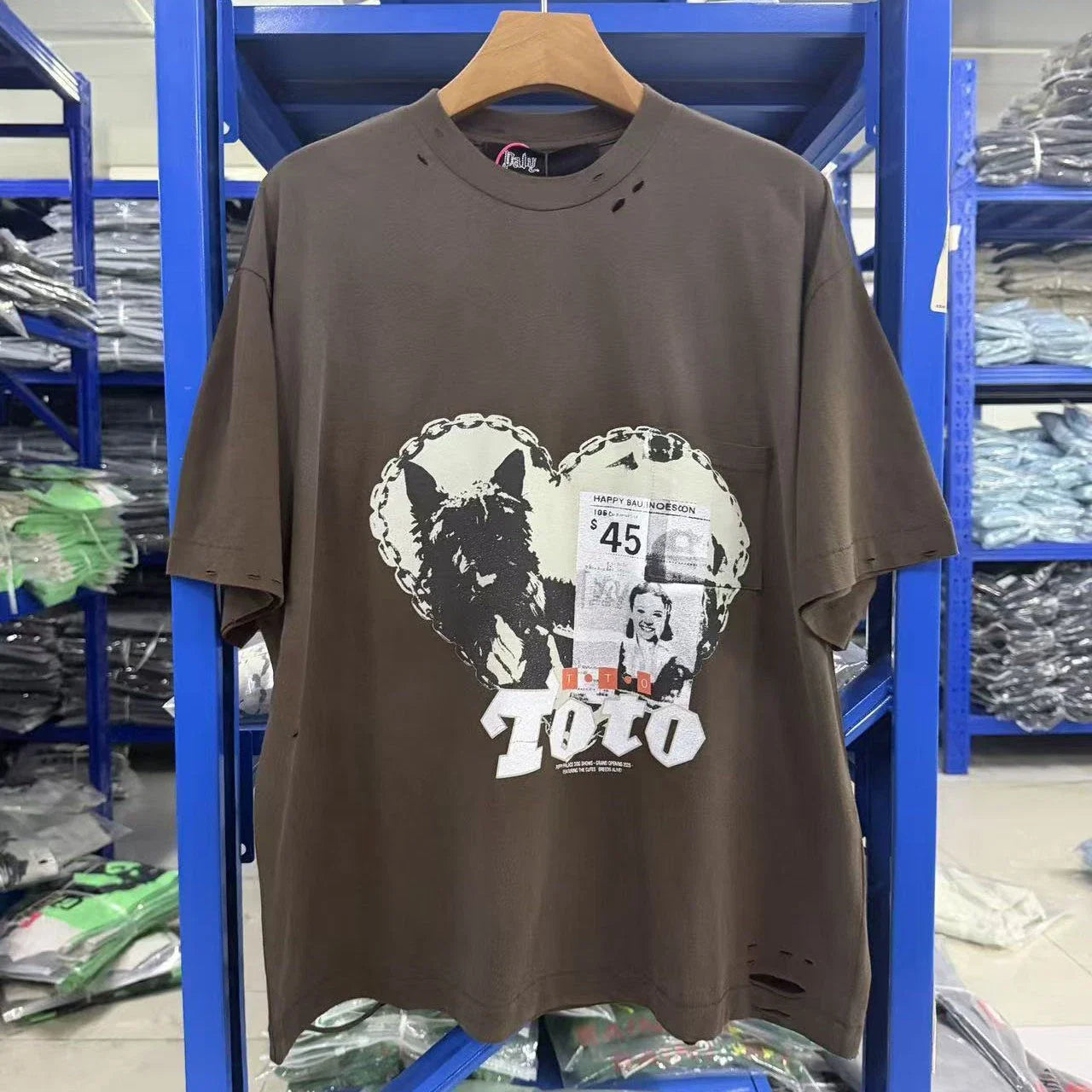 Retro Puppy Print Washed Distressed Tee Unisex  Summer Street Short Cotton Top Unisex T-shirt, Sweatshirt, Hoodie, Long Sleeve Tee - T-Shirt, Sweatshirt, Hoodie