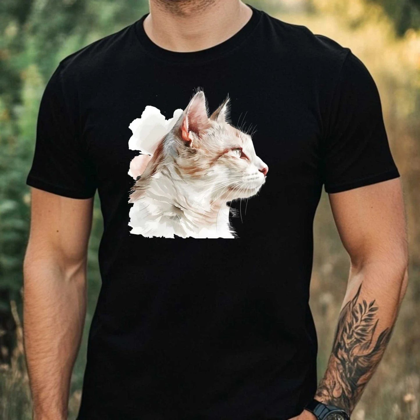 Mens Watercolour Cat Print Cotton T-Shirt Size XS to 5XL Unisex T-shirt, Sweatshirt, Hoodie, Long Sleeve Tee - T-Shirt, Sweatshirt, Hoodie