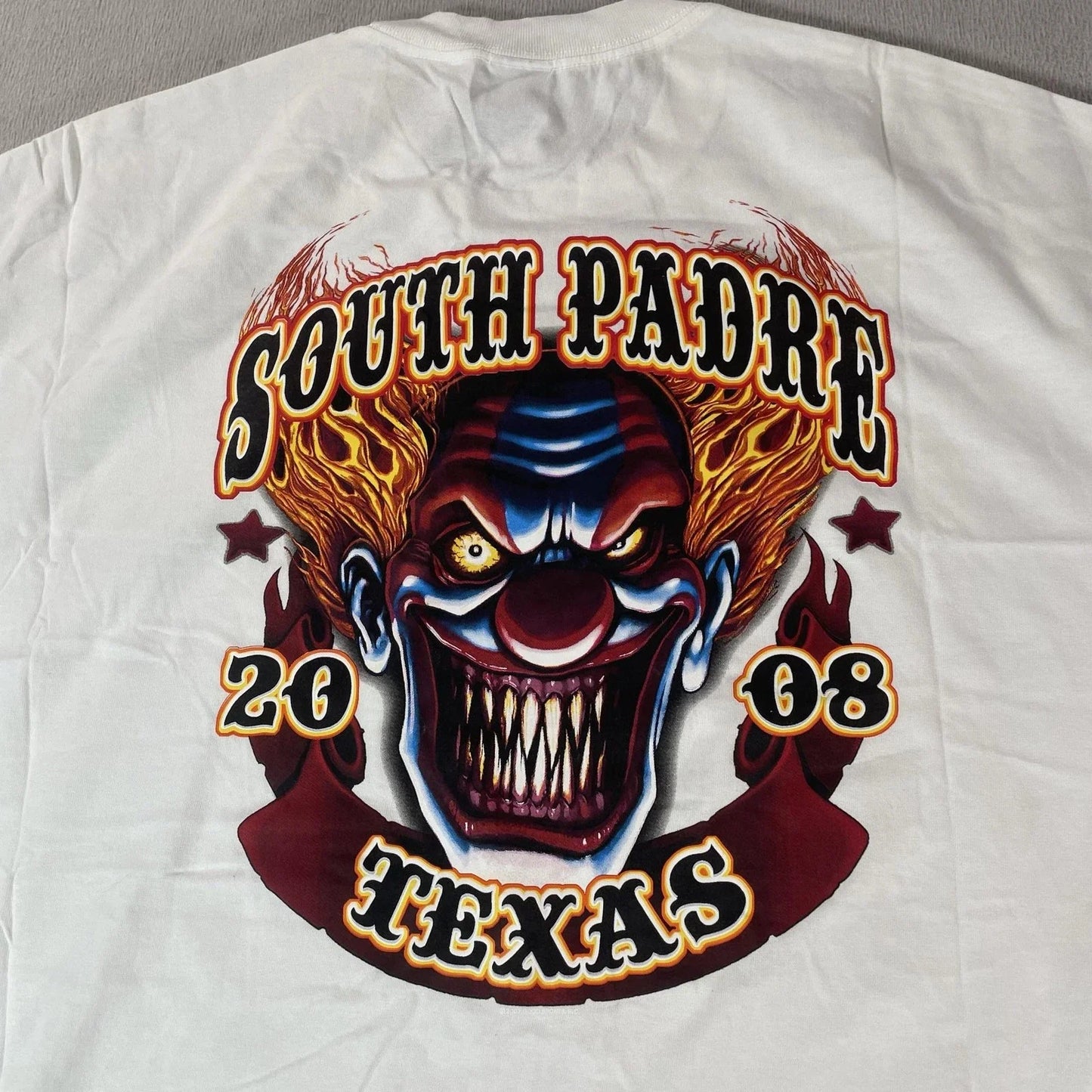 Y2K South Padre Texas Shirt Mens 2XL White Evil Clown Graphic Creeot Allstyle Unisex T-shirt, Sweatshirt, Hoodie, Long Sleeve Tee - T-Shirt, Sweatshirt, Hoodie