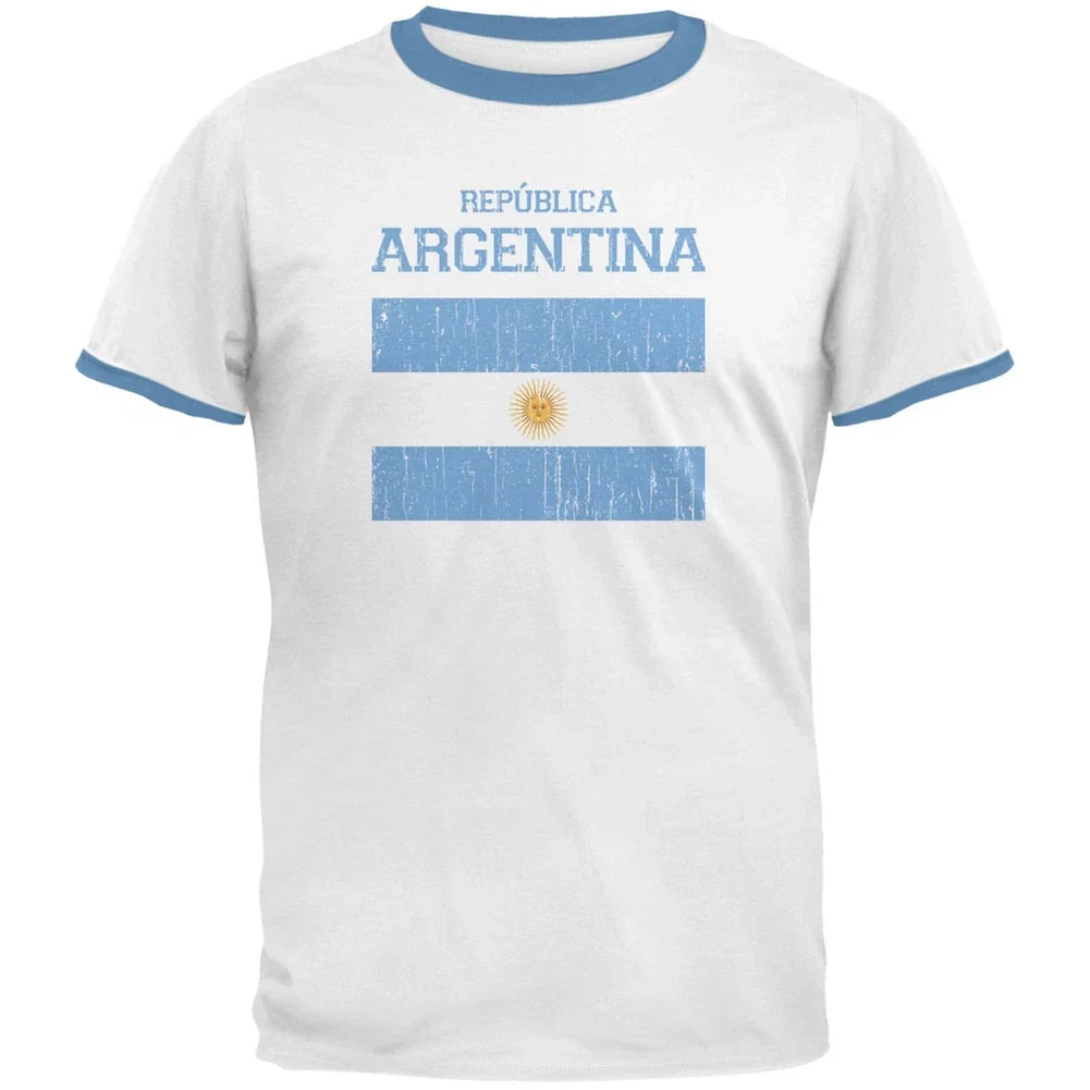 World Cup Distressed Flag Republica Argentina Men's Ringer T-Shirt Unisex T-shirt, Sweatshirt, Hoodie, Long Sleeve Tee - T-Shirt, Sweatshirt, Hoodie