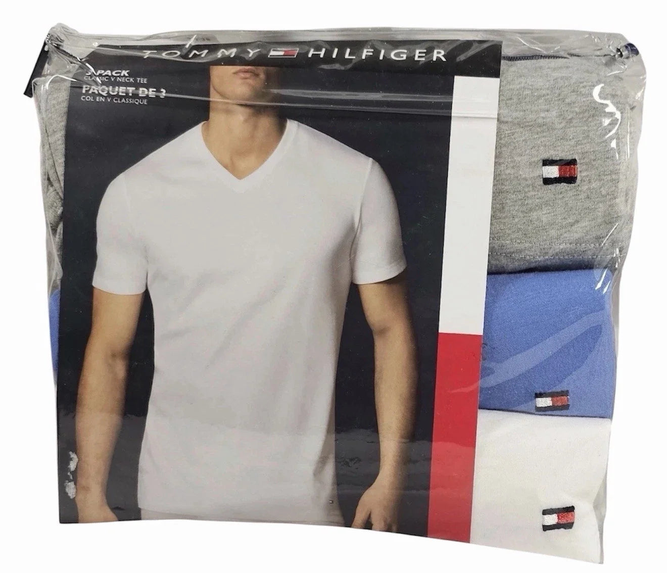 Tommy Hilfiger 3 Pk Classic V-Neck T-Shirts Gray Blue White Cotton Size large Unisex T-shirt, Sweatshirt, Hoodie, Long Sleeve Tee - T-Shirt, Sweatshirt, Hoodie