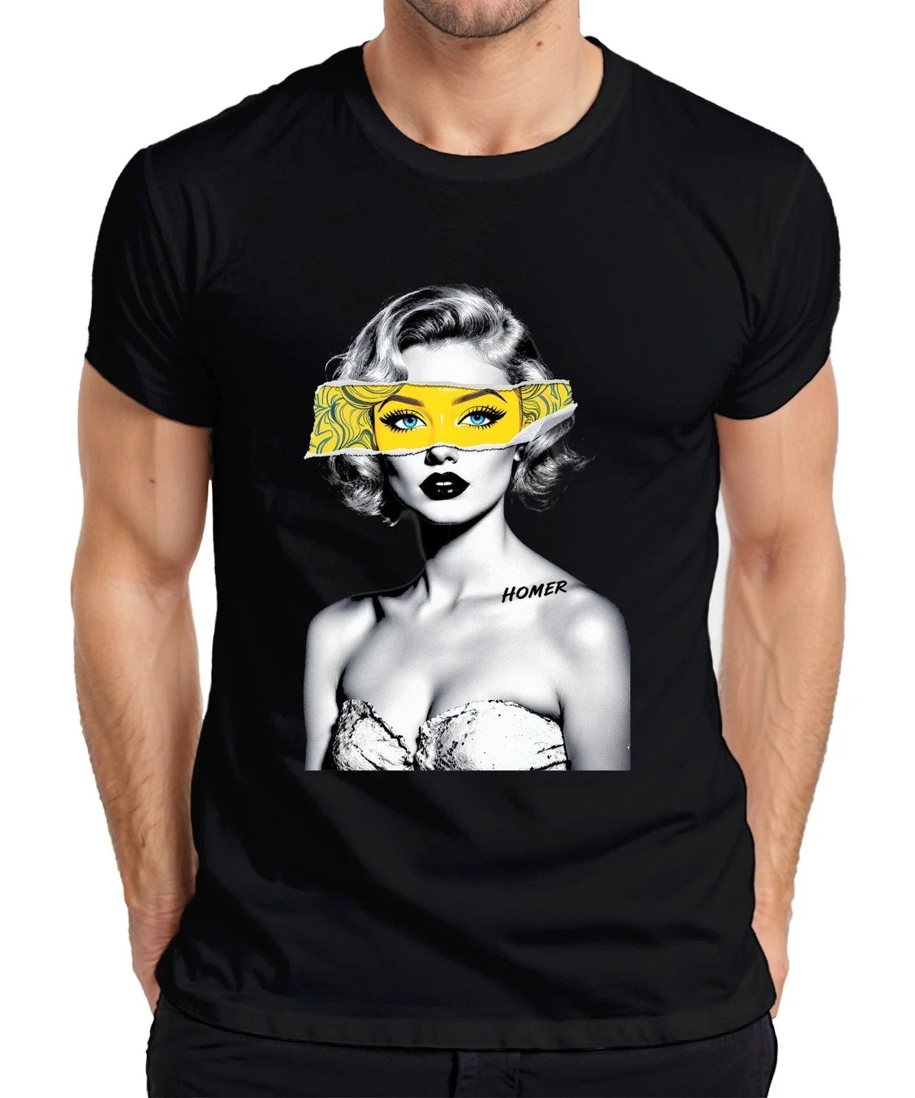 Pop Art HOMER Blonde Woman Yellow Eye Mask Blue Eyes Retro Mens T-Shirt Unisex T-shirt, Sweatshirt, Hoodie, Long Sleeve Tee - T-Shirt, Sweatshirt, Hoodie