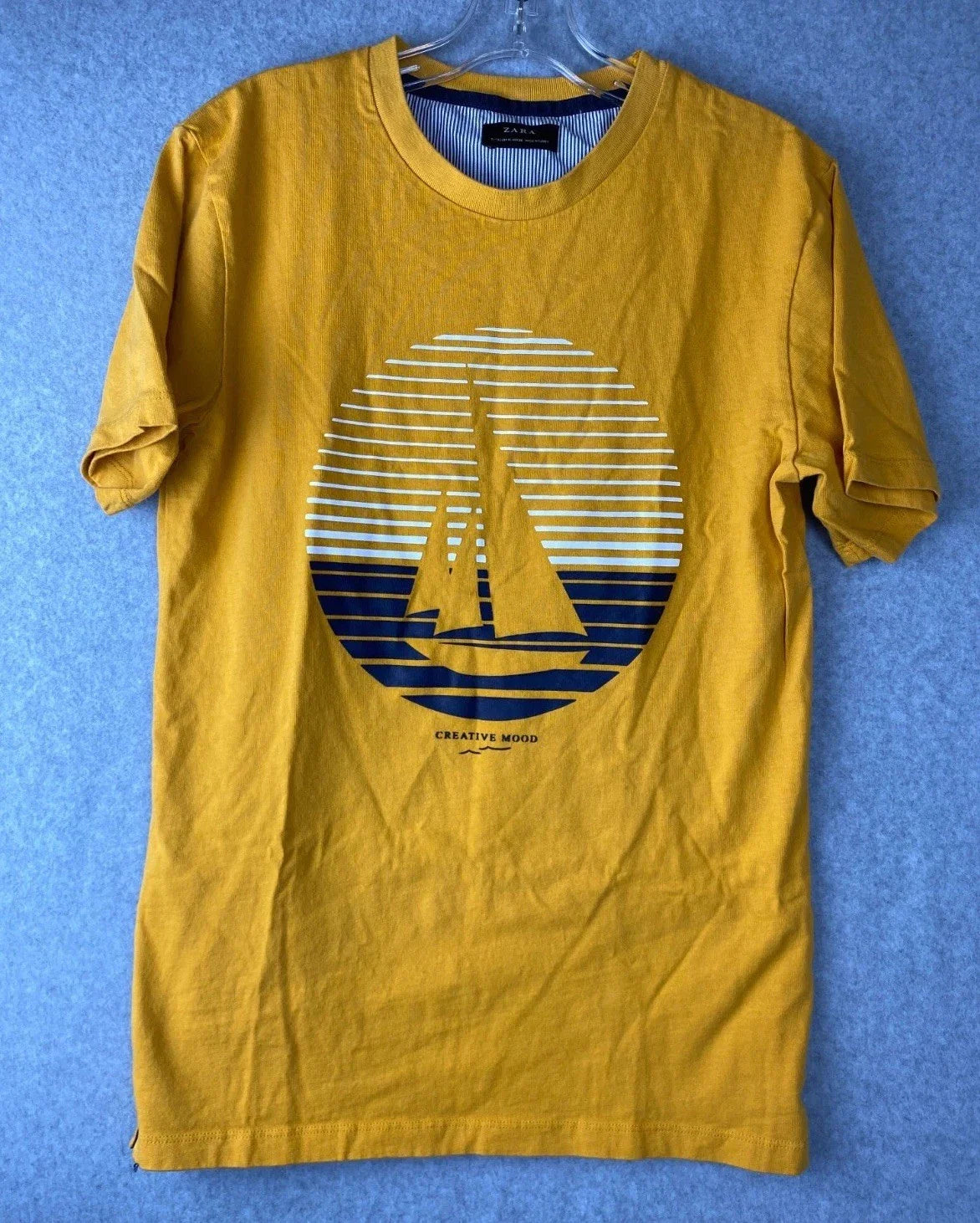 ZARA Mens S Graphic T Shirt Yellow Sailboat Creative Mood Tee Size Unisex T-shirt, Sweatshirt, Hoodie, Long Sleeve Tee - T-Shirt, Sweatshirt, Hoodie