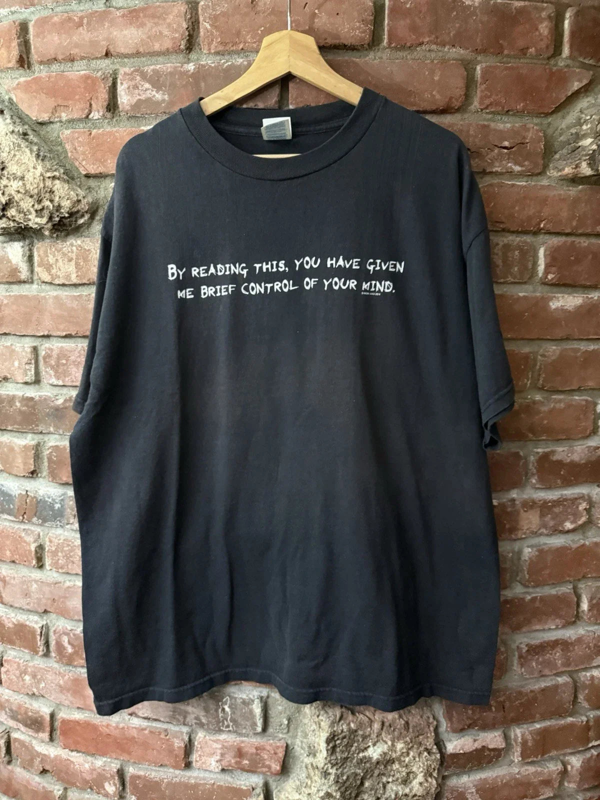 Vintage 2000s Y2K Funny Mind Control Text Tee Shirt L Unisex T-shirt, Sweatshirt, Hoodie, Long Sleeve Tee - T-Shirt, Sweatshirt, Hoodie