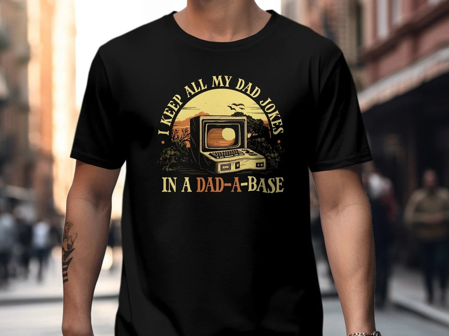 Funny Dad Joke T-Shirt, Vintage Computer Graphic Tee, Dad-A-Base Sunset T-shirt, Unisex T-shirt, Sweatshirt, Hoodie, Long Sleeve Tee - T-Shirt, Sweatshirt, Hoodie