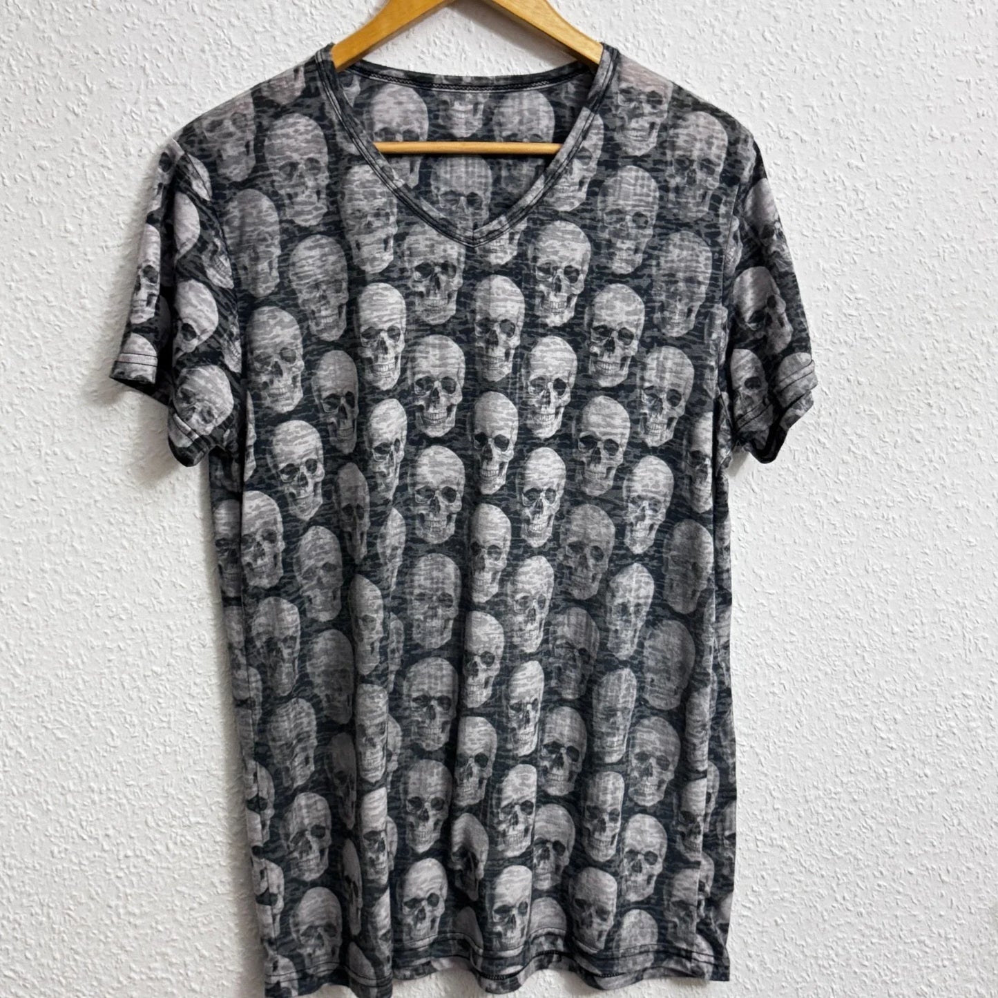 Creative All Over Skull Print V-Neck T-Shirt - Grey/Black Burnout Style - Unisex T-shirt, Sweatshirt, Hoodie, Long Sleeve Tee - T-Shirt, Sweatshirt, Hoodie