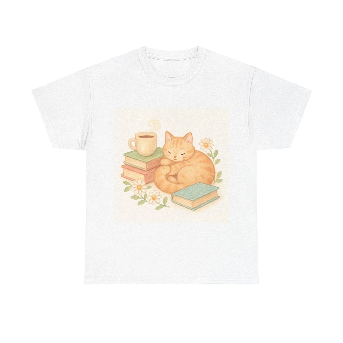 Cozy Scene Of A Cat Curled Up With Books And Coffee Shirt, Cozy Aesthetic Tee... Unisex T-shirt, Sweatshirt, Hoodie, Long Sleeve Tee - T-Shirt, Sweatshirt, Hoodie