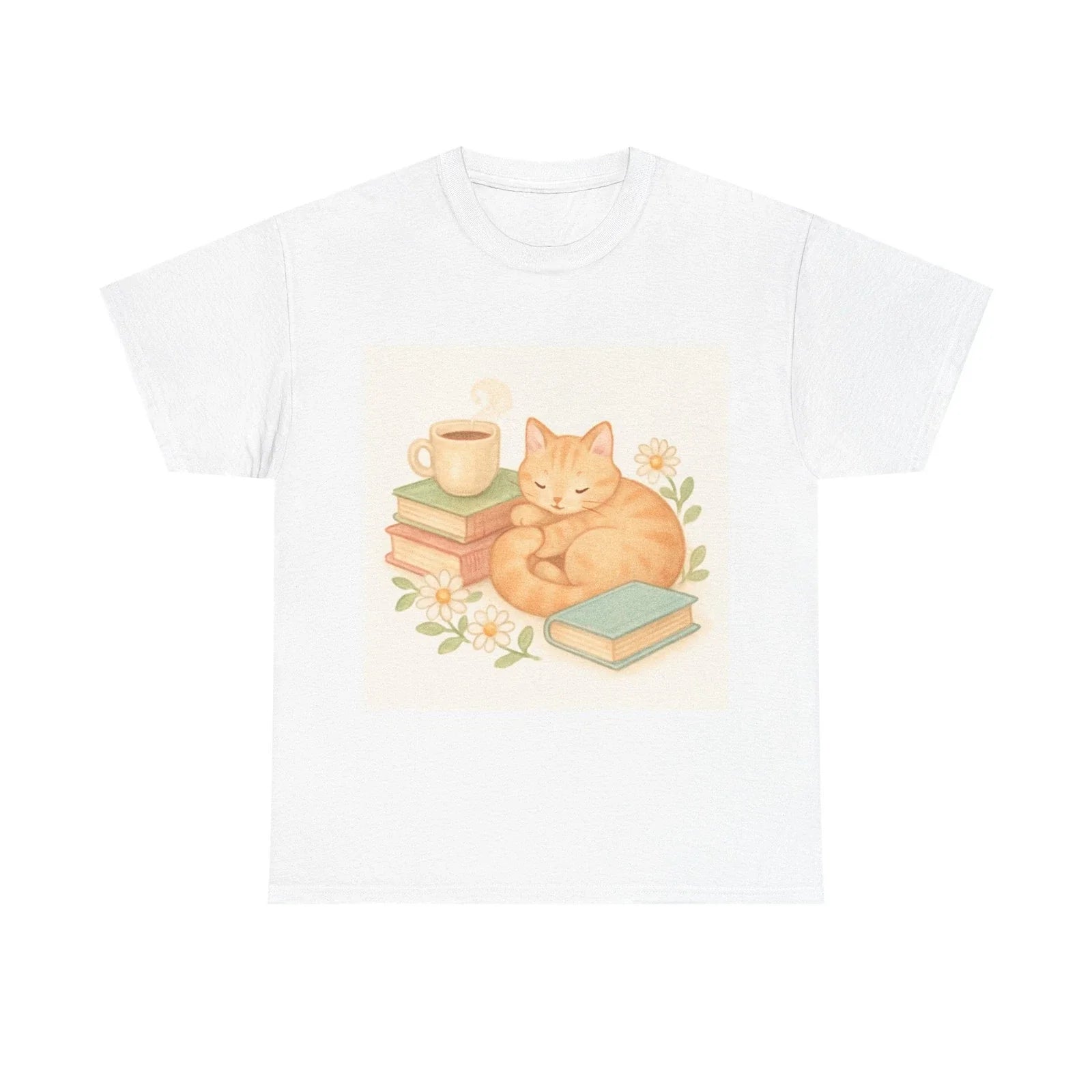 Cozy Scene Of A Cat Curled Up With Books And Coffee Shirt, Cozy Aesthetic Tee... Unisex T-shirt, Sweatshirt, Hoodie, Long Sleeve Tee - T-Shirt, Sweatshirt, Hoodie