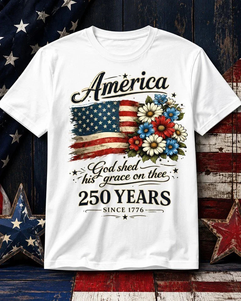 250th Anniversary Flag Floral USA Flag Patriotic Unisex T-Shirt S-5XL K8561 Unisex T-shirt, Sweatshirt, Hoodie, Long Sleeve Tee - T-Shirt, Sweatshirt, Hoodie