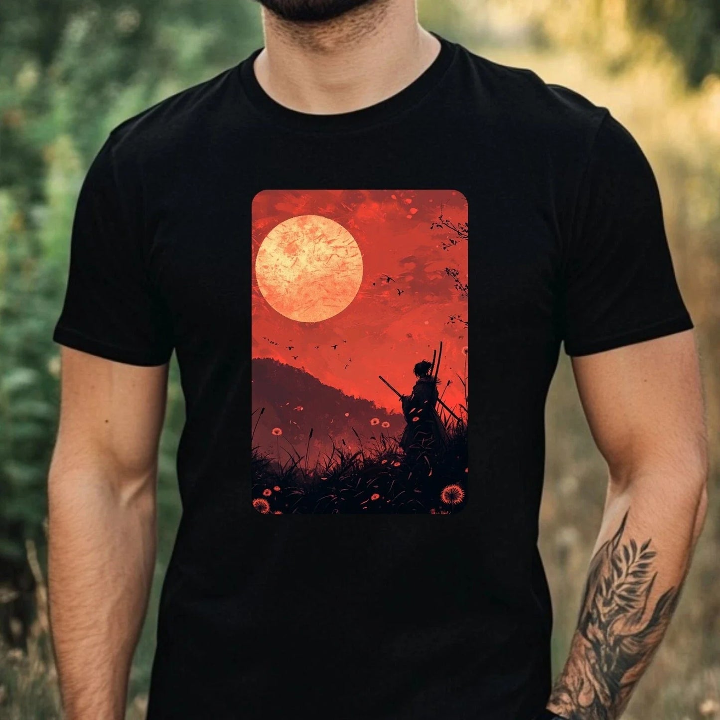 Mens Samurai Dandelion Print Cotton T-Shirt Size XS to 5XL Unisex T-shirt, Sweatshirt, Hoodie, Long Sleeve Tee - T-Shirt, Sweatshirt, Hoodie