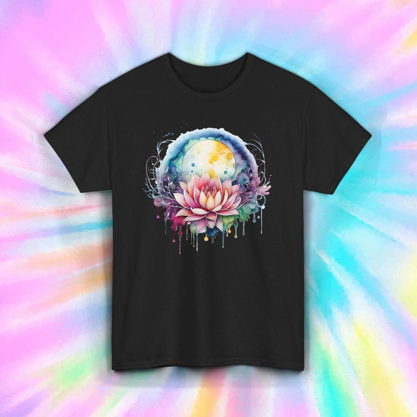 Lotus Moon Shirt Mystical Dripping Art Psychedelic Yoga Vibe Tee S-5XL Unisex T-shirt, Sweatshirt, Hoodie, Long Sleeve Tee - T-Shirt, Sweatshirt, Hoodie