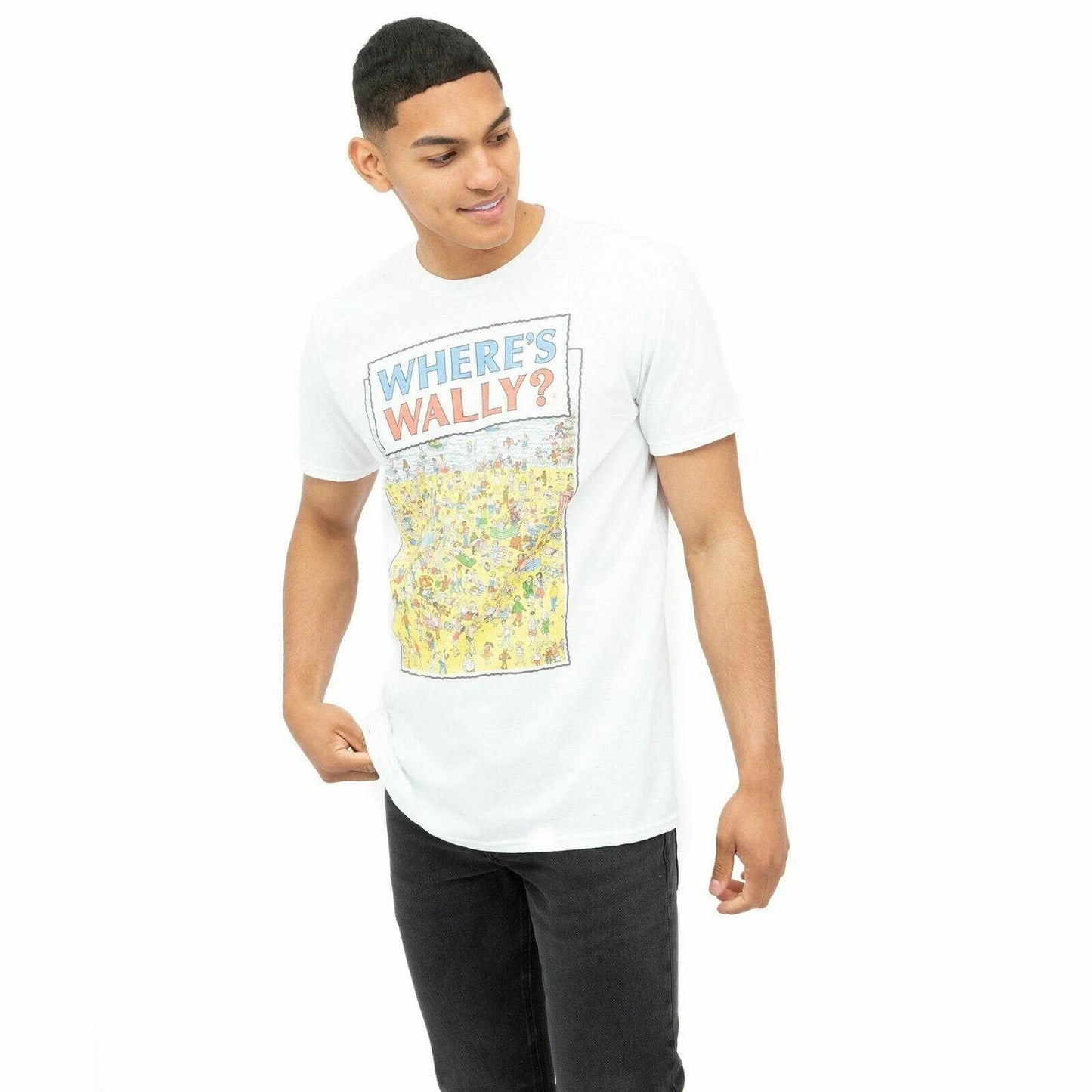 Official Where's Wally Mens Beach T-Shirt White S - XXL Unisex T-shirt, Sweatshirt, Hoodie, Long Sleeve Tee - T-Shirt, Sweatshirt, Hoodie