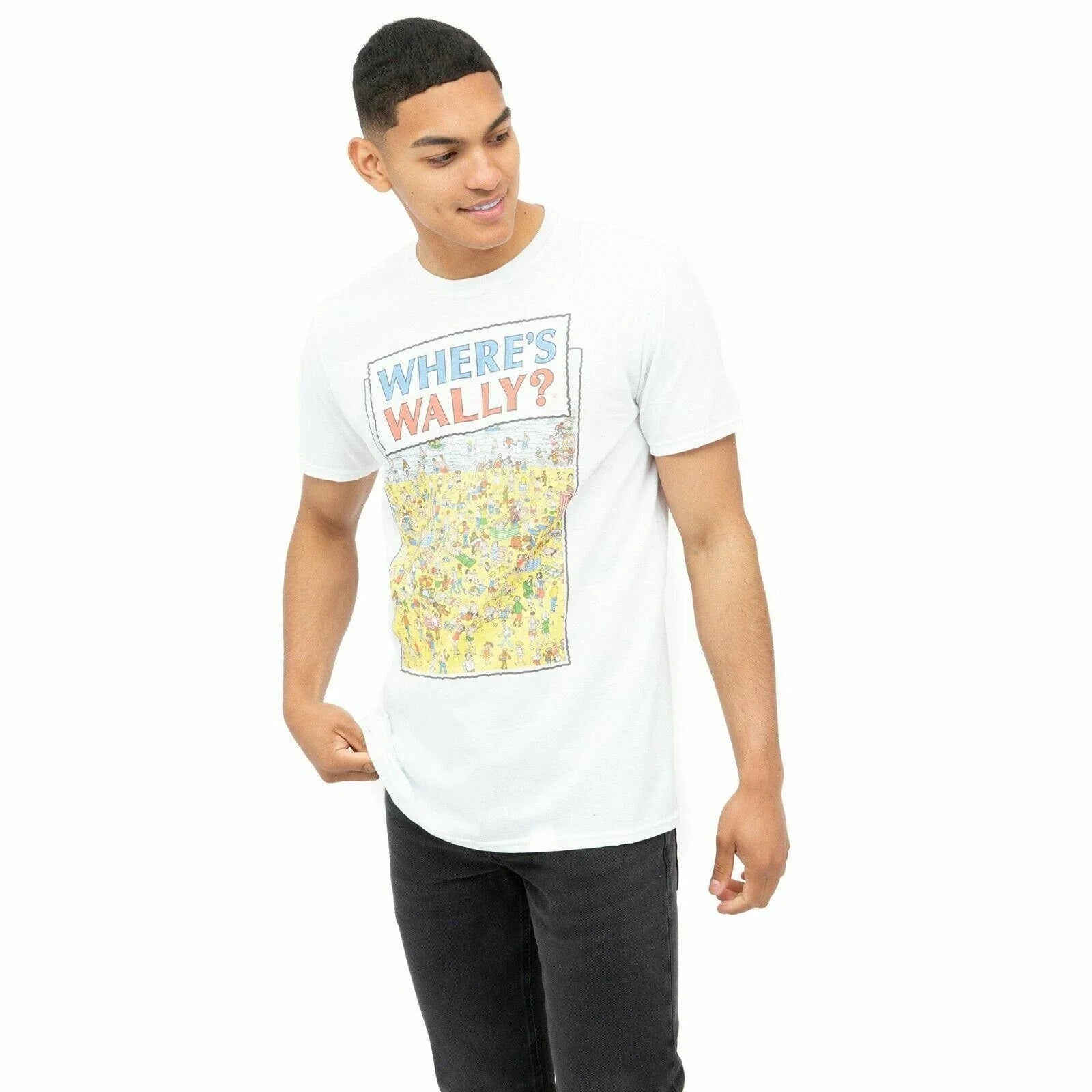 Official Where's Wally Mens Beach T-Shirt White S - XXL Unisex T-shirt, Sweatshirt, Hoodie, Long Sleeve Tee - T-Shirt, Sweatshirt, Hoodie