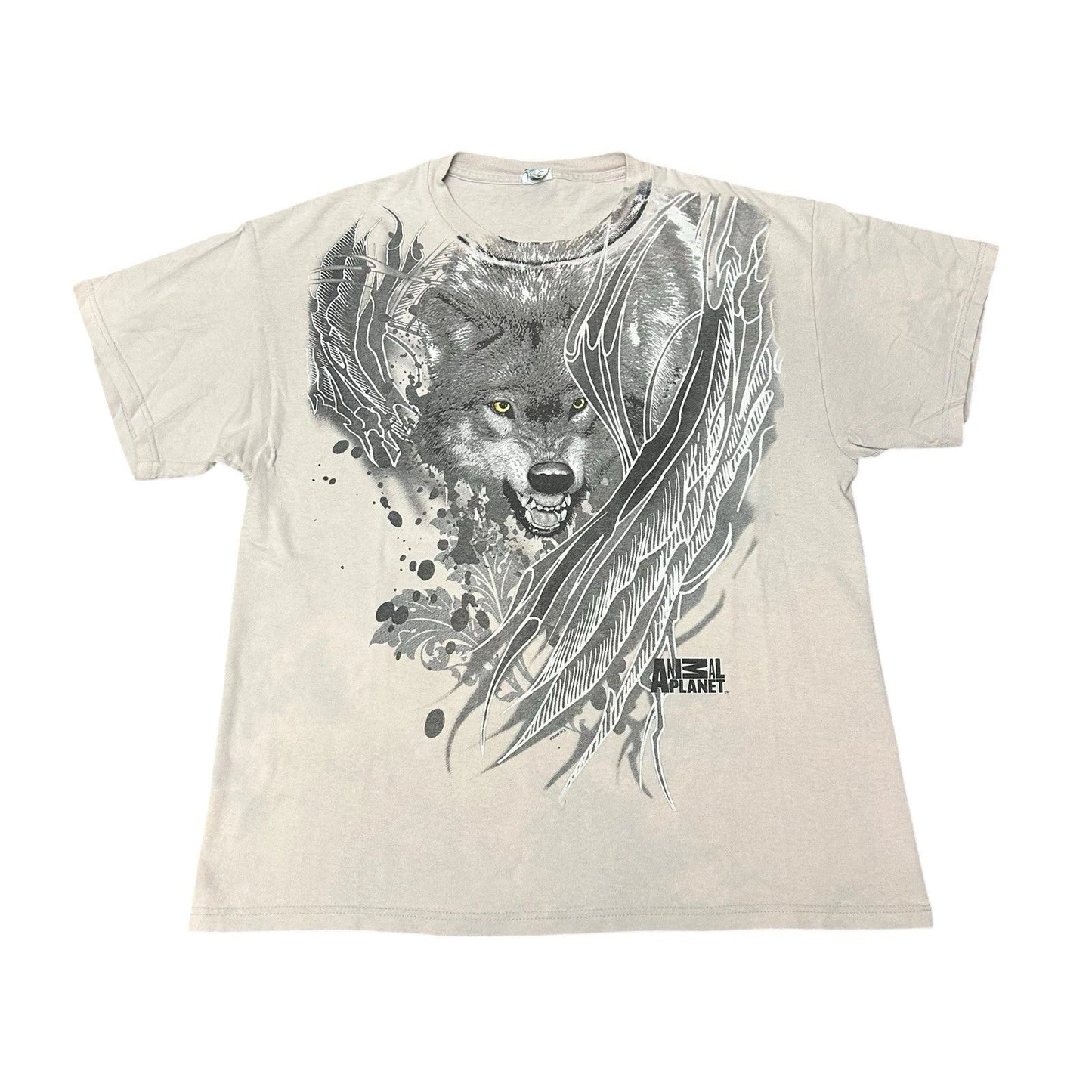Vintage Y2K Tribal Animal Planet Wolf T-shirt Sz L Cyber Tattoo Worn Distressed Unisex T-shirt, Sweatshirt, Hoodie, Long Sleeve Tee - T-Shirt, Sweatshirt, Hoodie
