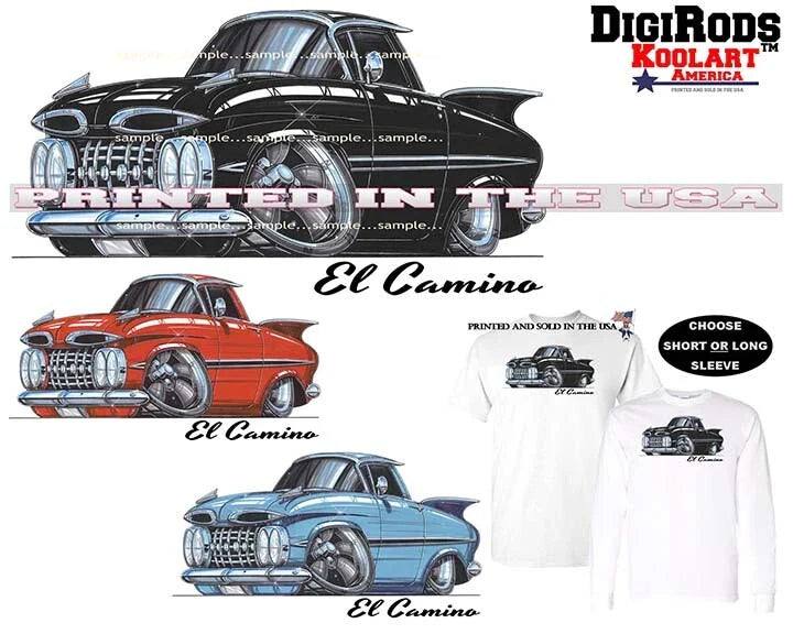 Chevrolet Chevy Vintage El Camino 1959 DigiRods Koolart Cartoon Car Art T Shirt Unisex T-shirt, Sweatshirt, Hoodie, Long Sleeve Tee - T-Shirt, Sweatshirt, Hoodie
