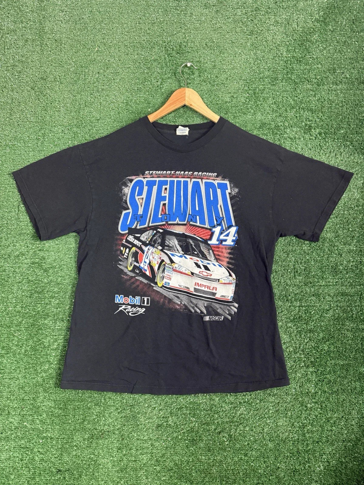 Vintage Mens XL Tony Stewart #14 NASCAR Impala T-Shirt Mobil 1 Haas Racing Unisex T-shirt, Sweatshirt, Hoodie, Long Sleeve Tee - T-Shirt, Sweatshirt, Hoodie