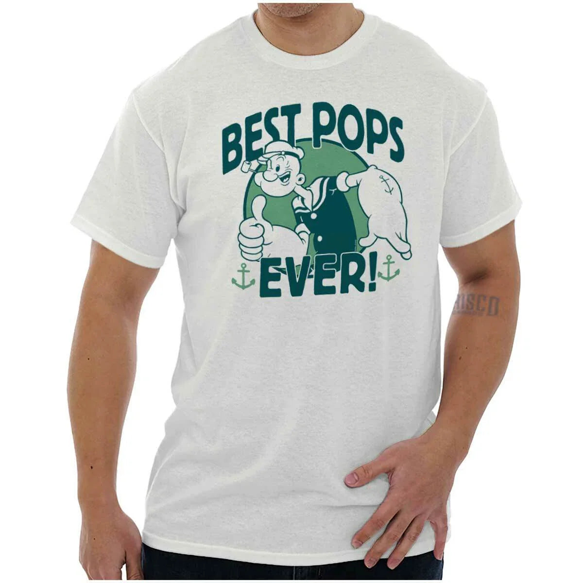 Best Pops Ever Fathers Day Dad Popeye Sailor Adult Short Sleeve Crewneck Tee Unisex T-shirt, Sweatshirt, Hoodie, Long Sleeve Tee - T-Shirt, Sweatshirt, Hoodie