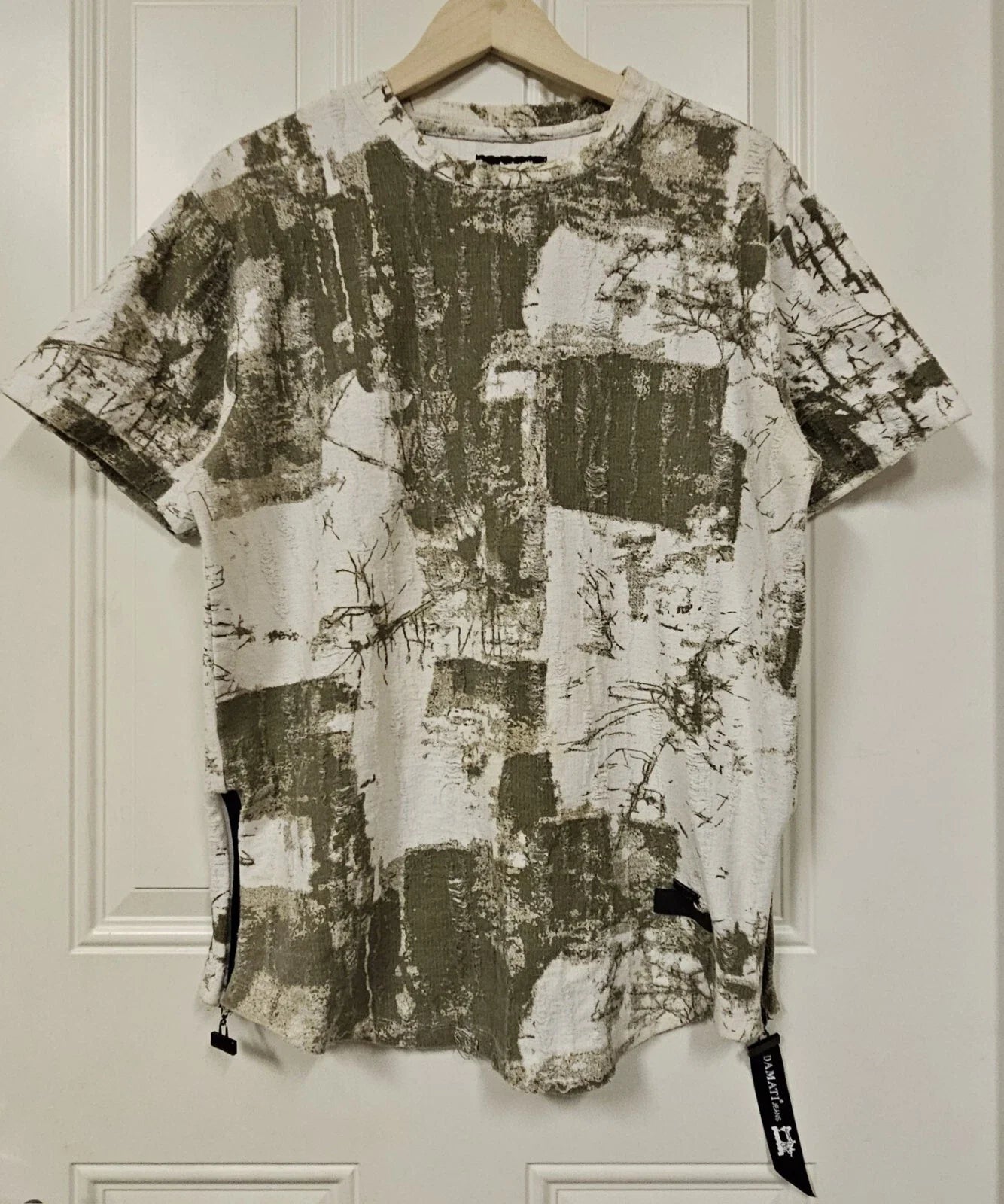 damati jeans Men streetwear tie dye green white  ripped cotton T-shirt size L Unisex T-shirt, Sweatshirt, Hoodie, Long Sleeve Tee - T-Shirt, Sweatshirt, Hoodie