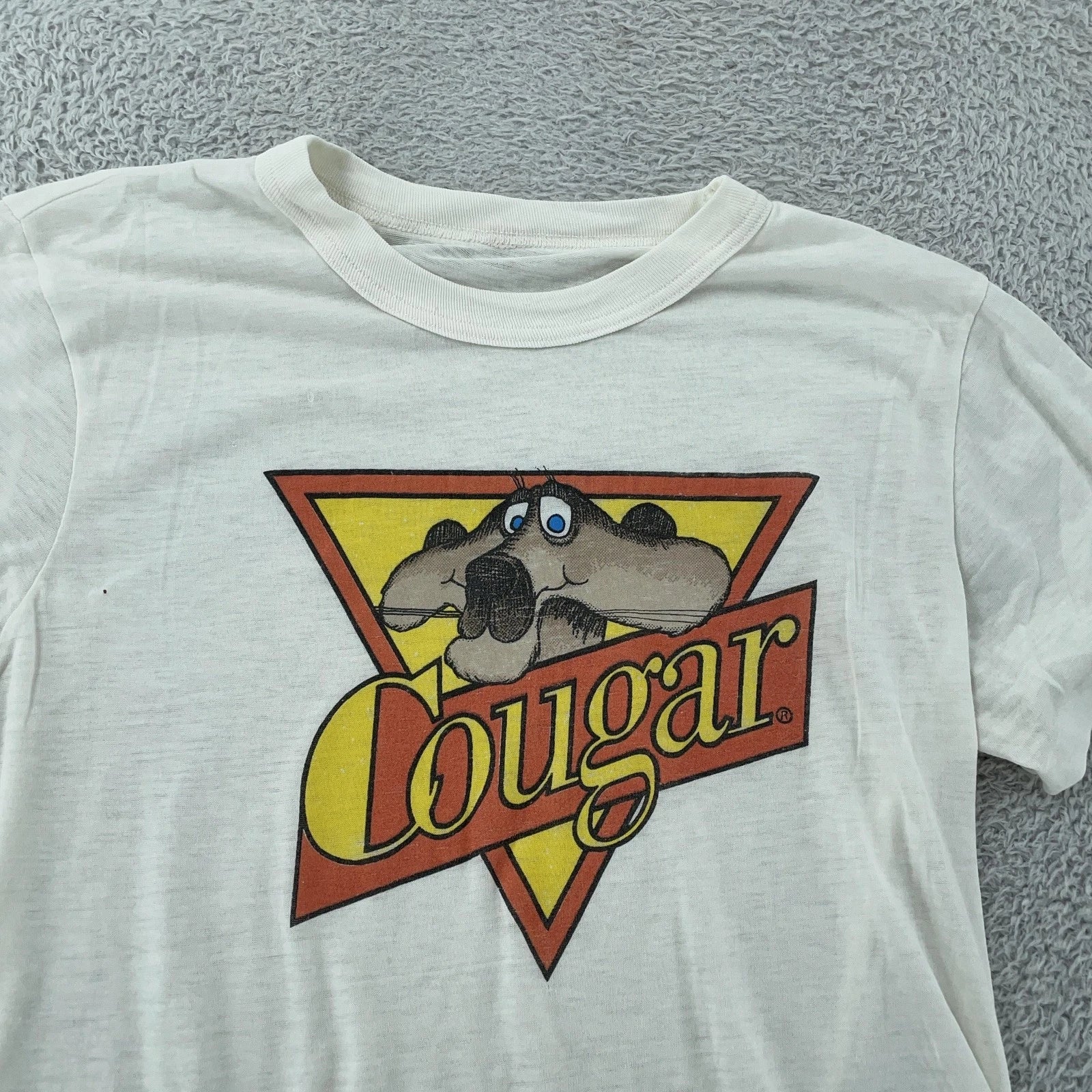 Vintage 80s Cougar Shoes Distressed T-Shirt XS TV Commercial Cartoon Mascot Ad Unisex T-shirt, Sweatshirt, Hoodie, Long Sleeve Tee - T-Shirt, Sweatshirt, Hoodie